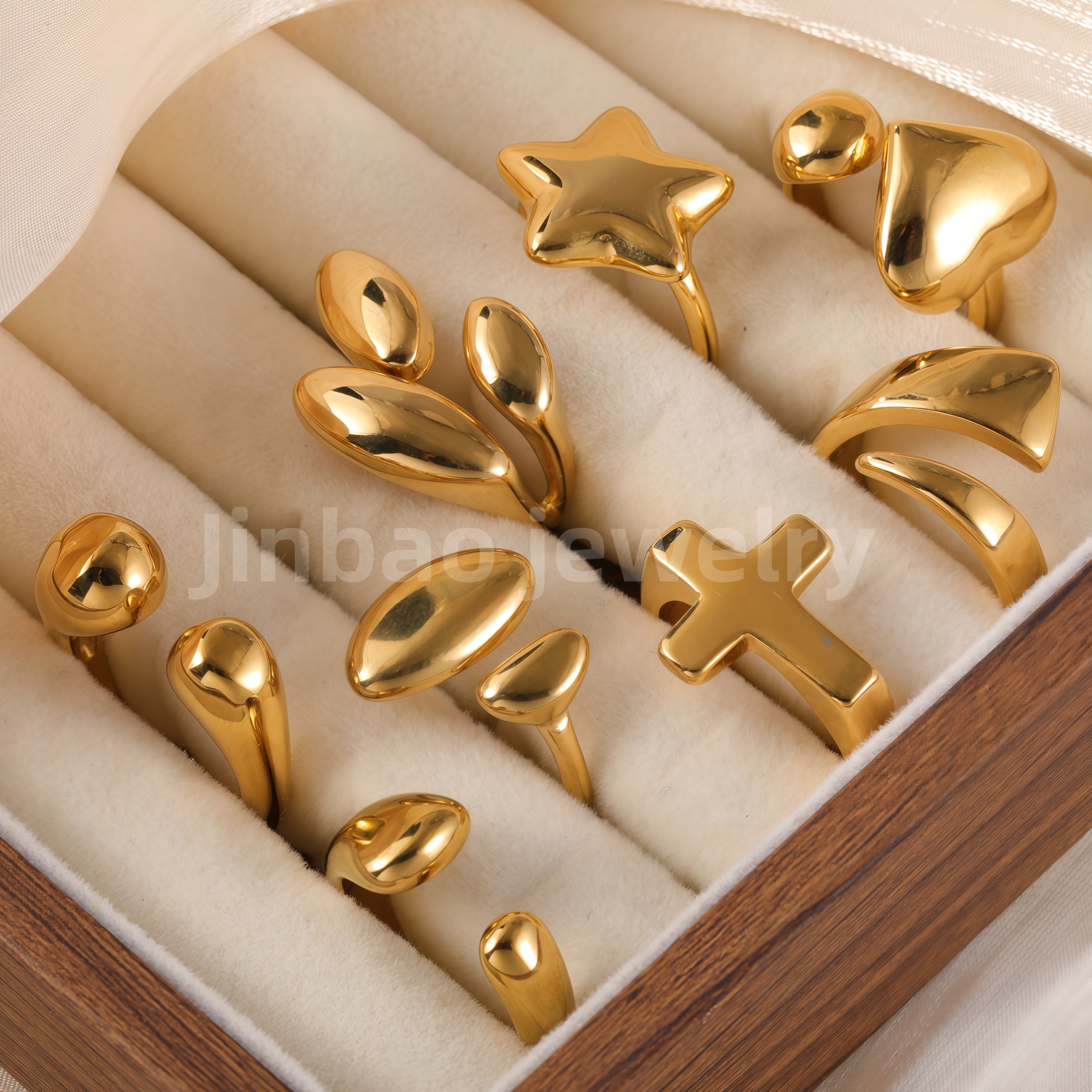 24K Gold PVD Stainless Steel Titanium Geometric Women's Ring-JinBaoJewerly