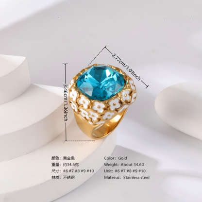 24K Gold PVD Stainless Steel Titanium Gemstone Floral Women's Ring-JinBaoJewerly
