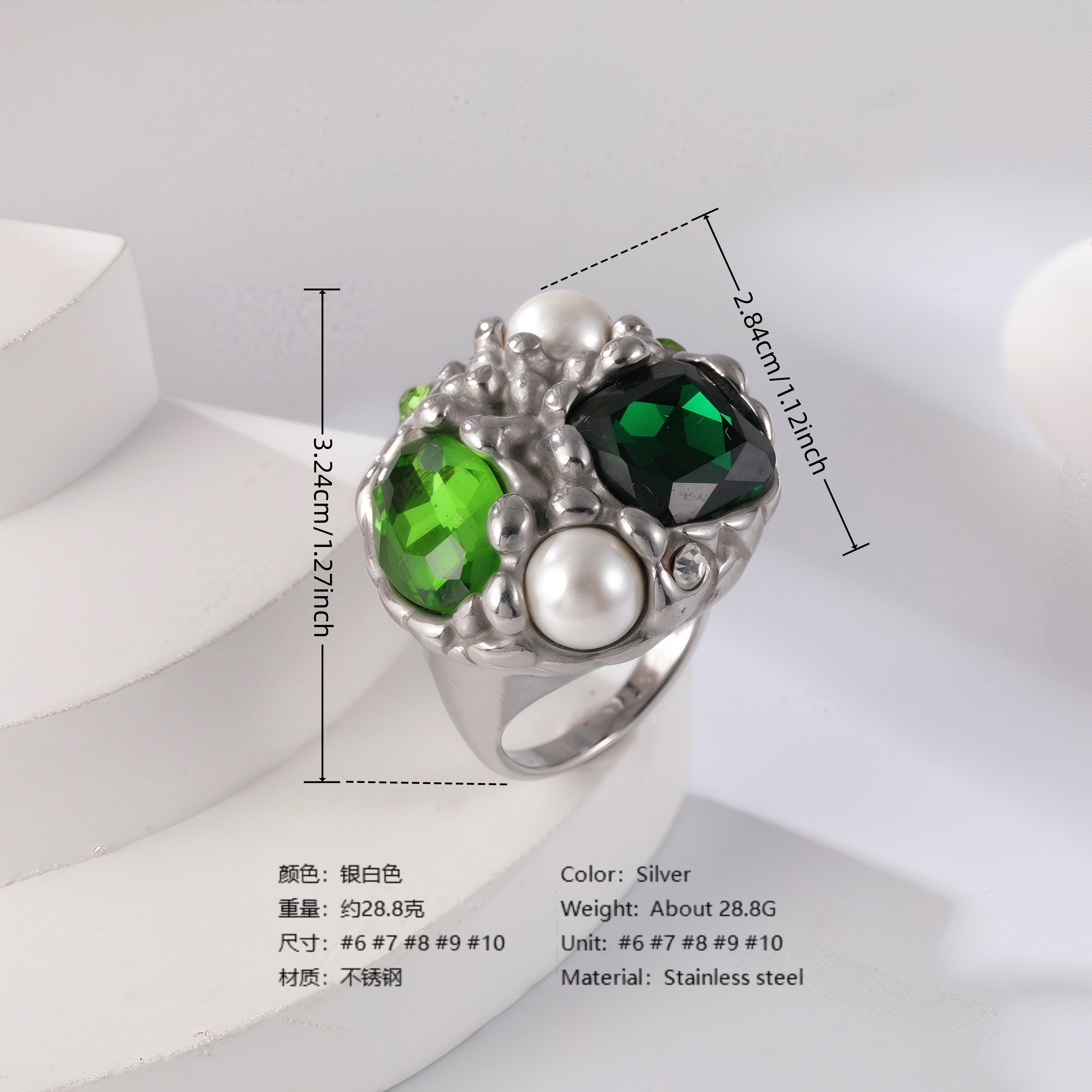 24K Gold PVD Stainless Steel Titanium Gemstone Floral Women's Ring-JinBaoJewerly