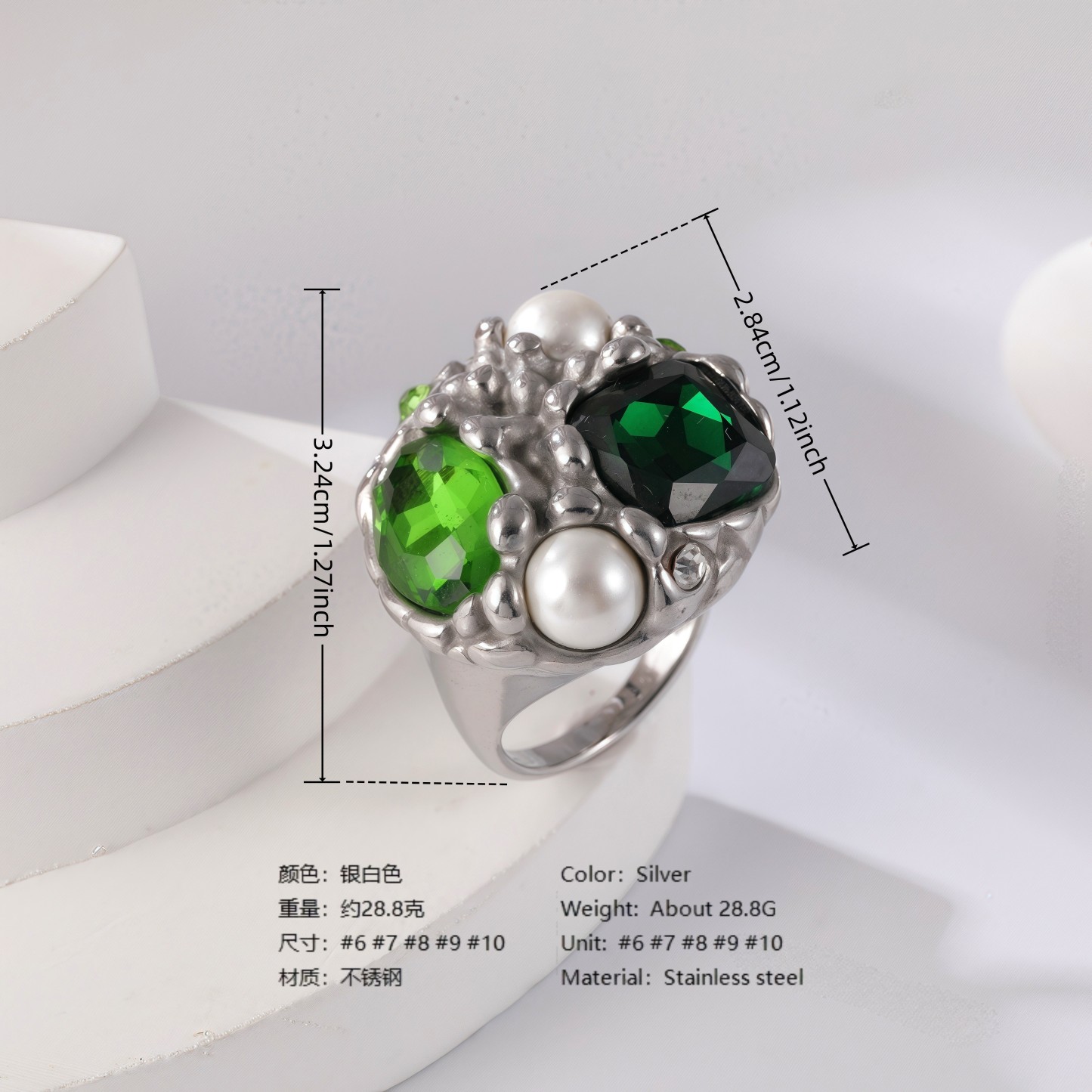 24K Gold PVD Stainless Steel Titanium Gemstone Floral Women's Ring-JinBaoJewerly