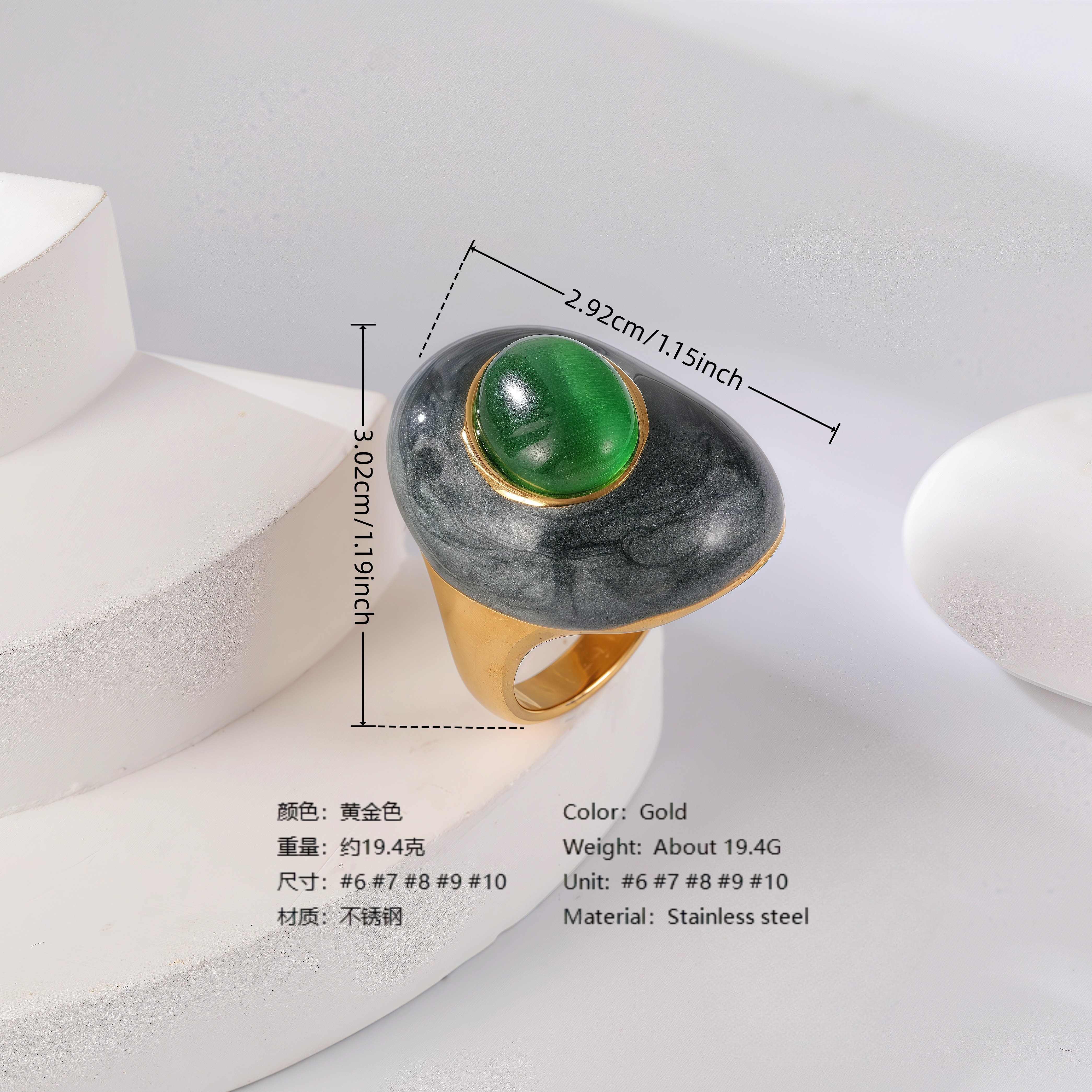 24K Gold PVD Stainless Steel Titanium Flower & Pearl Women's Ring-JinBaoJewerly