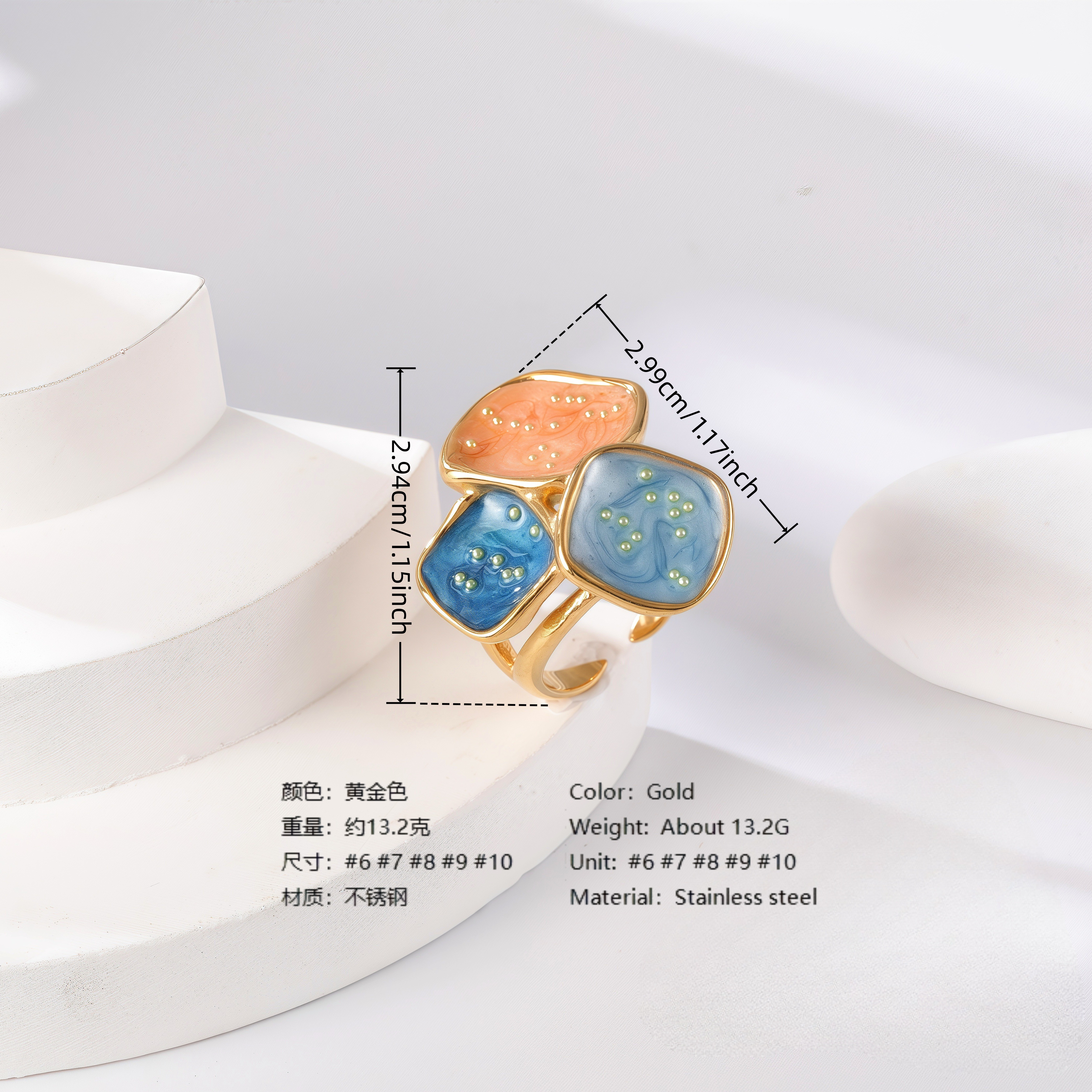 24K Gold PVD Stainless Steel Titanium Colorful Flower Women's Ring-JinBaoJewerly