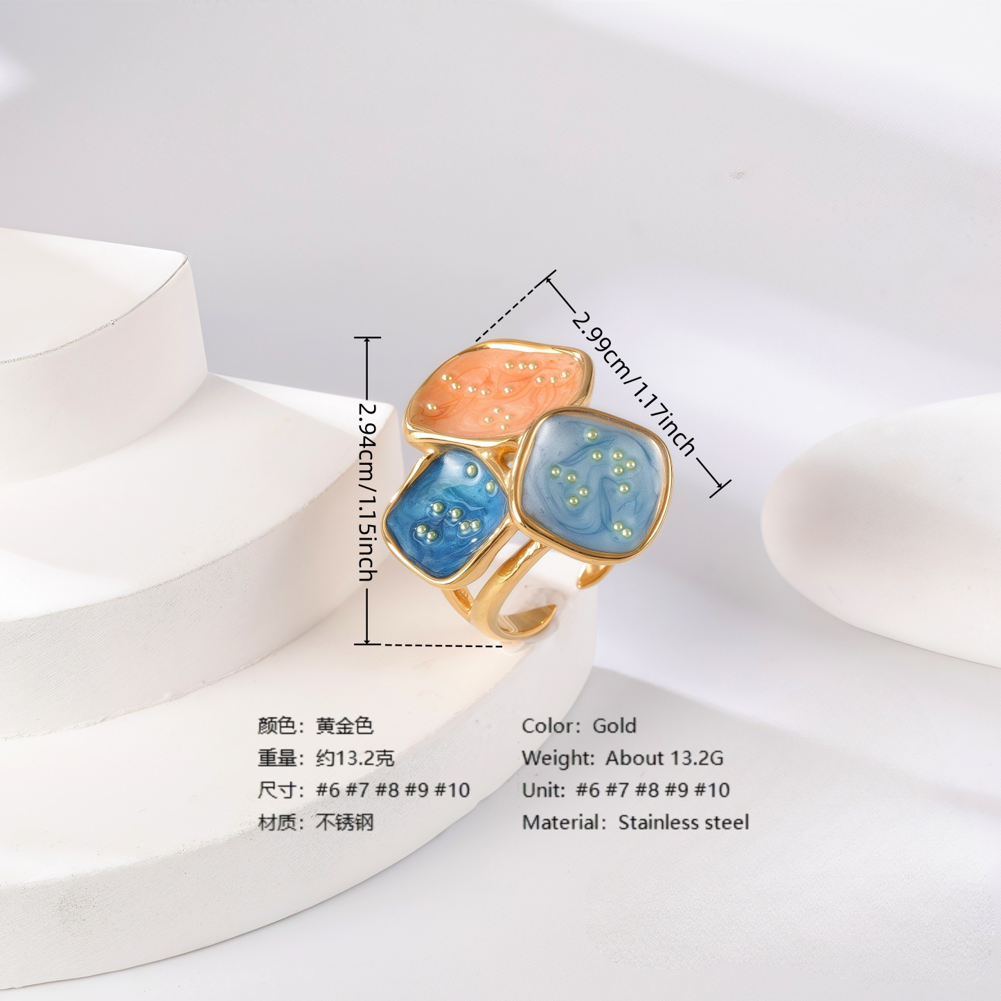 24K Gold PVD Stainless Steel Titanium Colorful Flower Women's Ring-JinBaoJewerly