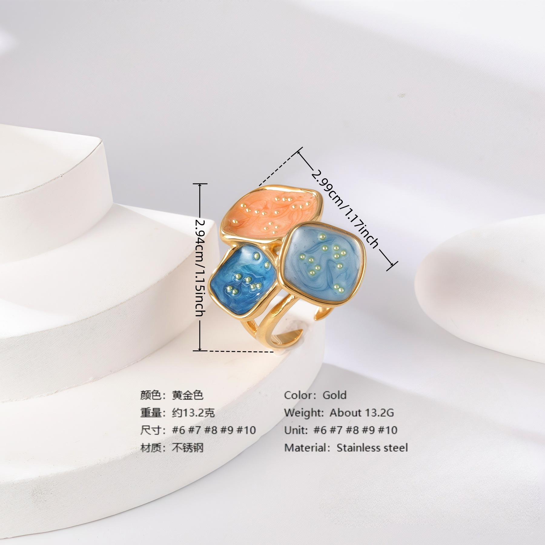 24K Gold PVD Stainless Steel Titanium Colorful Flower Women's Ring-JinBaoJewerly