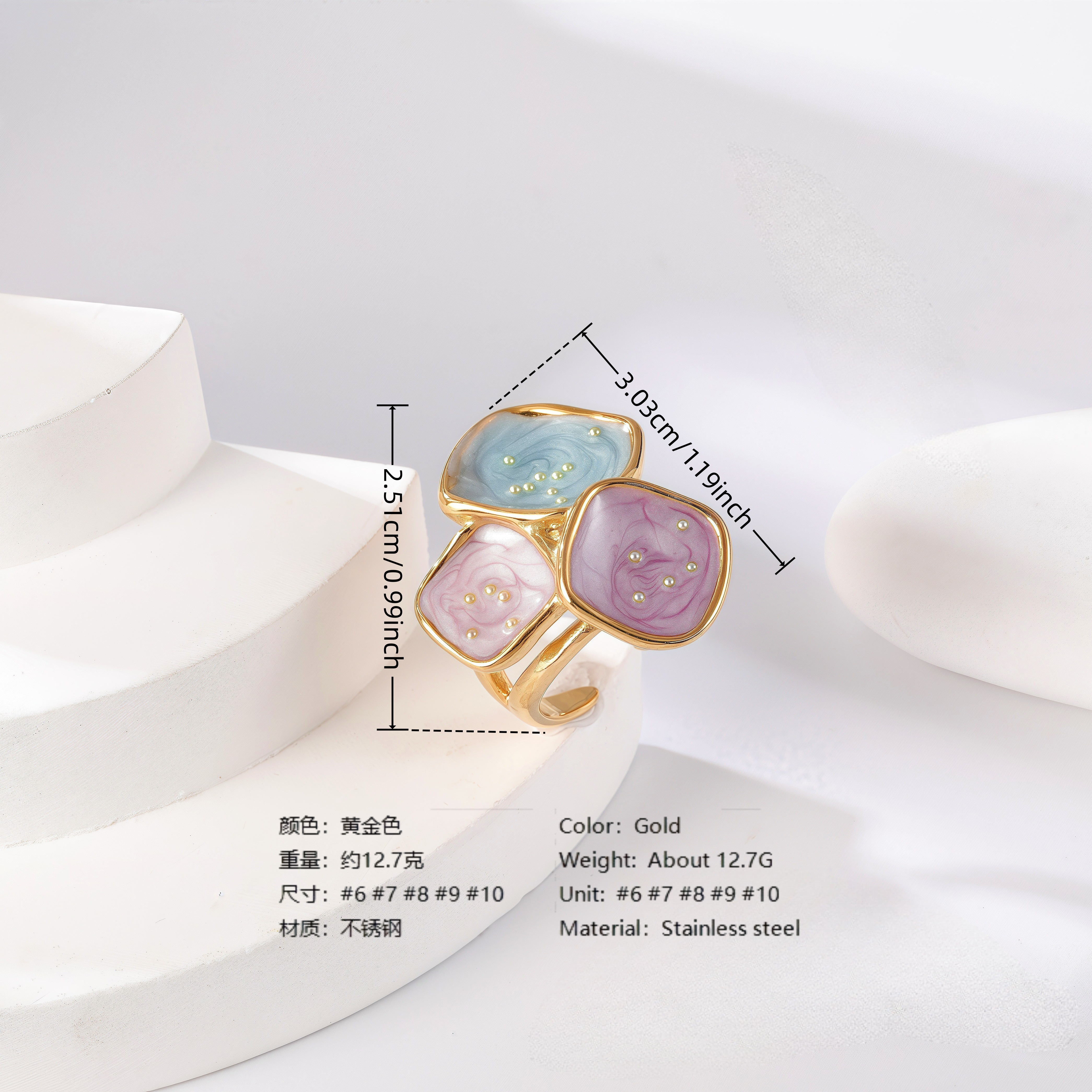 24K Gold PVD Stainless Steel Titanium Colorful Flower Women's Ring-JinBaoJewerly