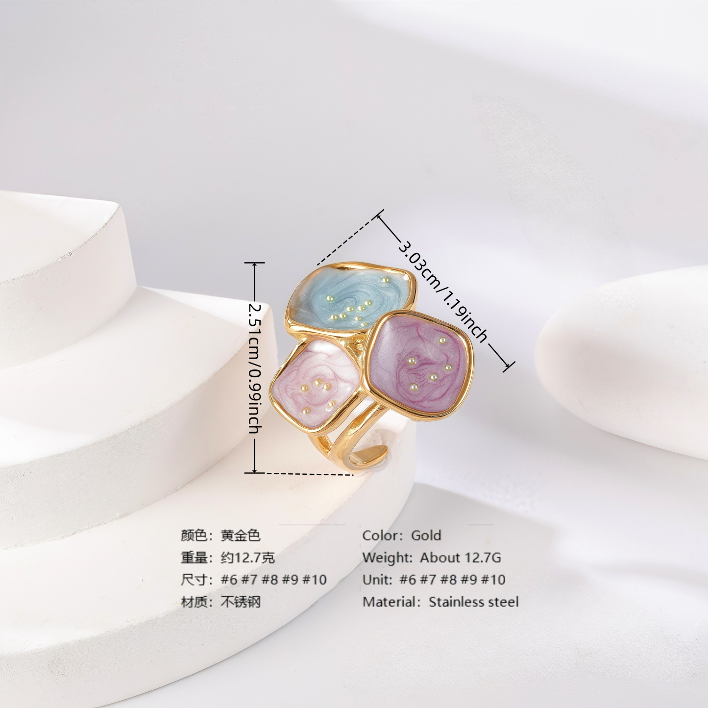 24K Gold PVD Stainless Steel Titanium Colorful Flower Women's Ring-JinBaoJewerly