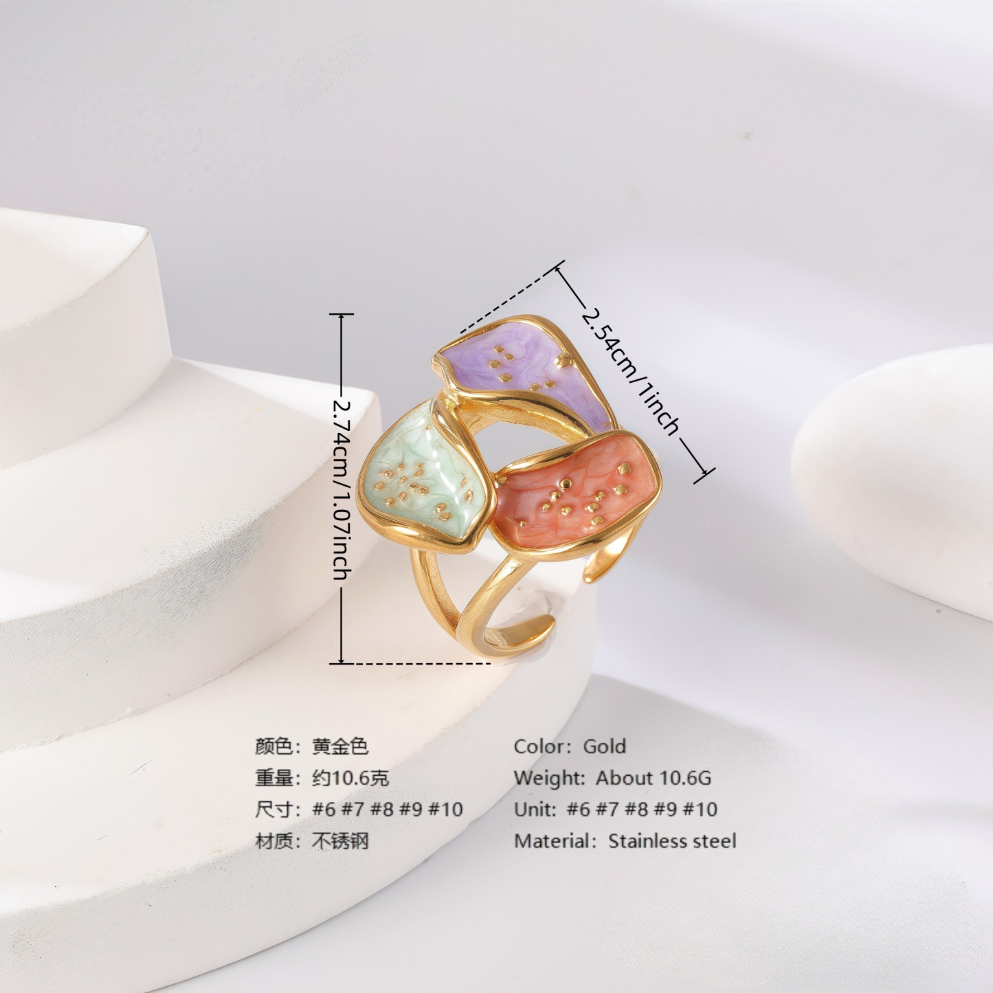 24K Gold PVD Stainless Steel Titanium Colorful Flower Women's Ring-JinBaoJewerly