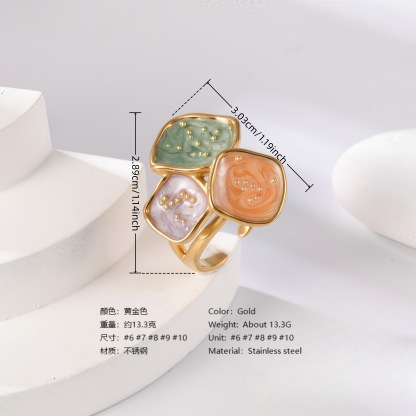 24K Gold PVD Stainless Steel Titanium Colorful Flower Women's Ring-JinBaoJewerly