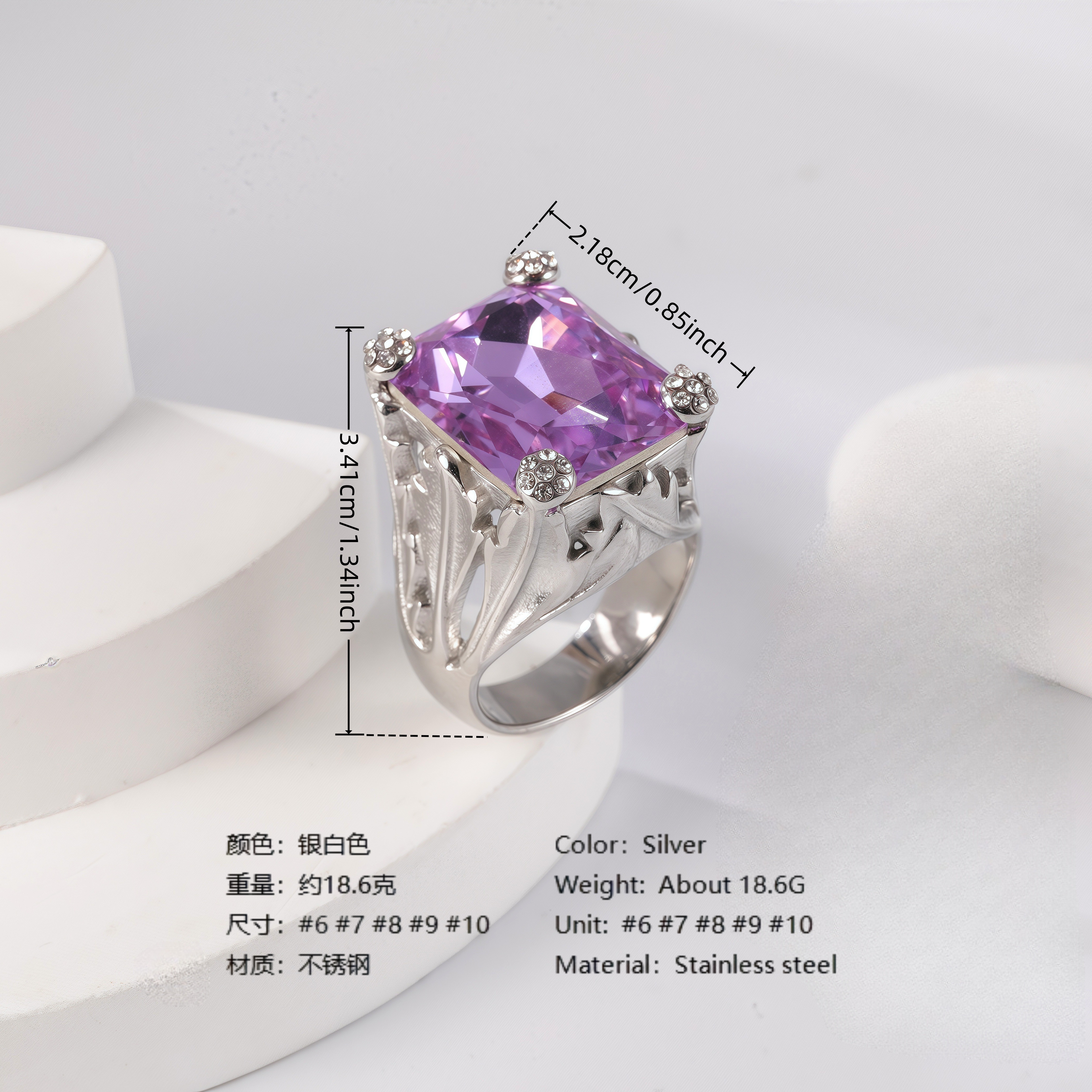 24K Gold PVD Stainless Steel Titanium Elegant Multi-Color Gemstone Women's Ring-JinBaoJewerly