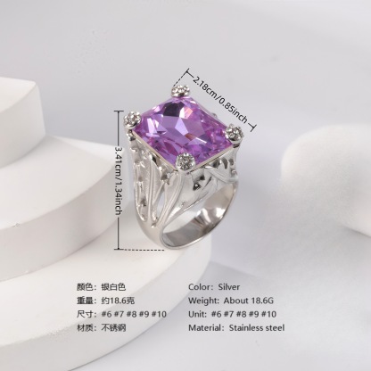 24K Gold PVD Stainless Steel Titanium Elegant Multi-Color Gemstone Women's Ring-JinBaoJewerly