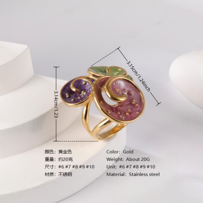 24K Gold PVD Stainless Steel Titanium Elegant Multi-Color Gemstone Women's Ring-JinBaoJewerly