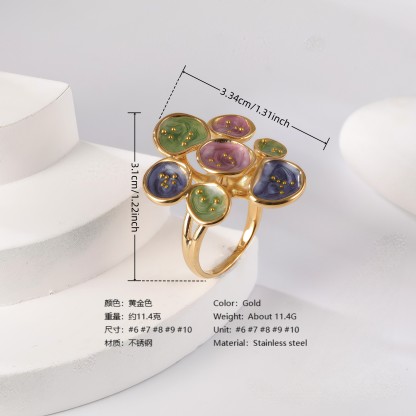 24K Gold PVD Stainless Steel Titanium Elegant Multi-Color Gemstone Women's Ring-JinBaoJewerly