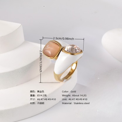 24K Gold PVD Stainless Steel Titanium Elegant Multi-Color Gemstone Women's Ring-JinBaoJewerly