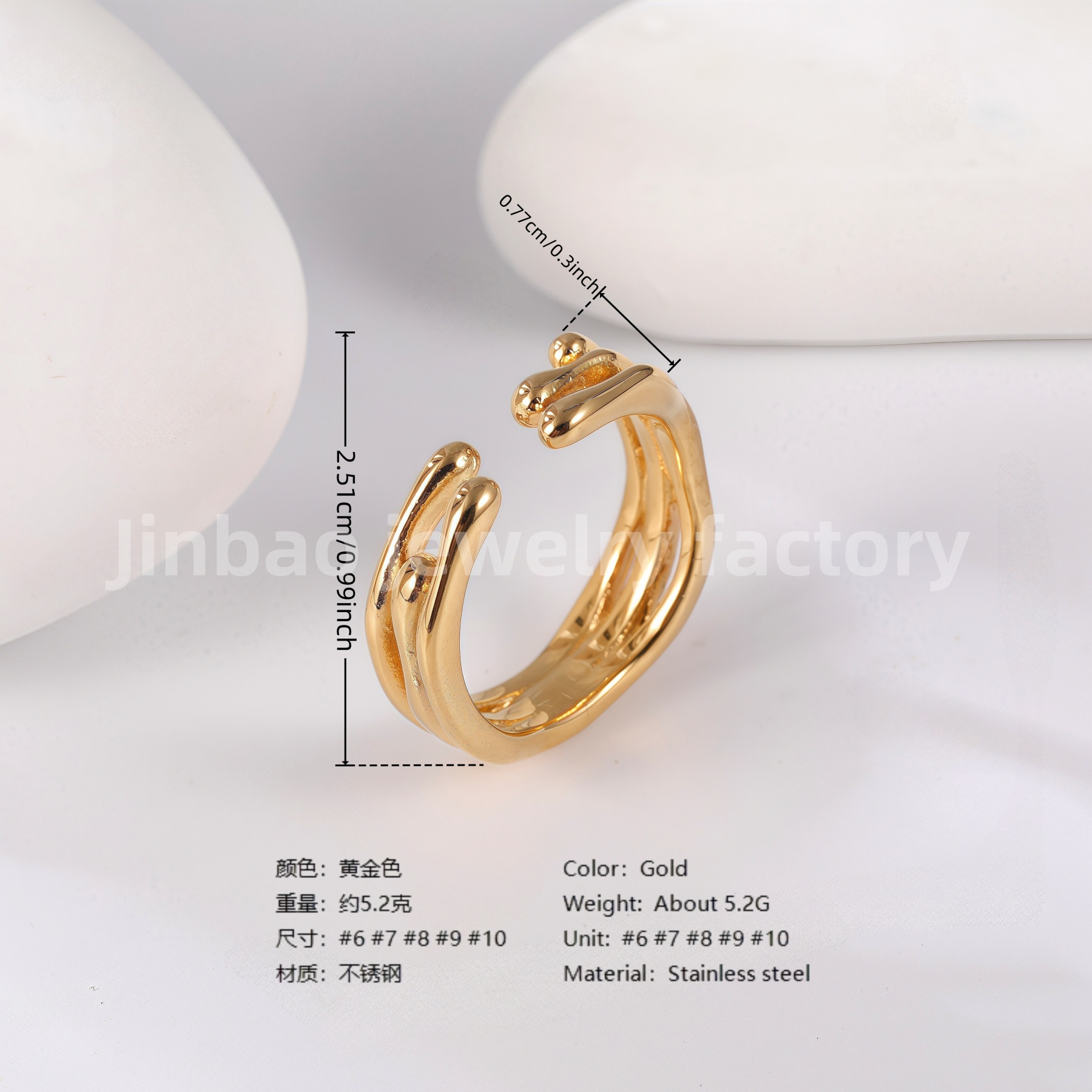 Luxu24K Gold PVD Stainless Steel Titanium Unique Multi-Designs Women's Ring-JinBaoJewerly