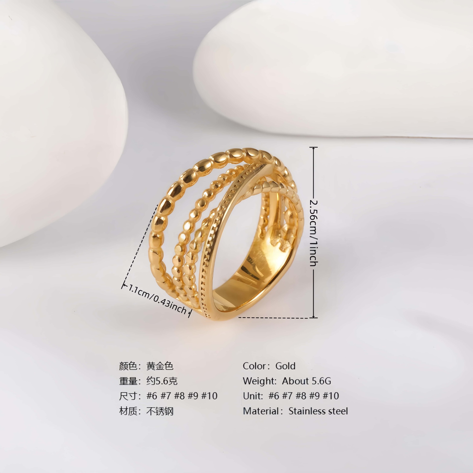 24K Gold PVD Stainless Steel Titanium Unique Collection Women's Ring-JinBaoJewerly