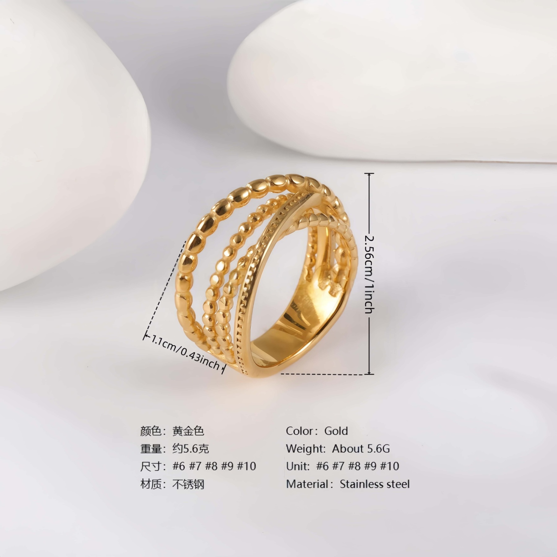 24K Gold PVD Stainless Steel Titanium Unique Collection Women's Ring-JinBaoJewerly