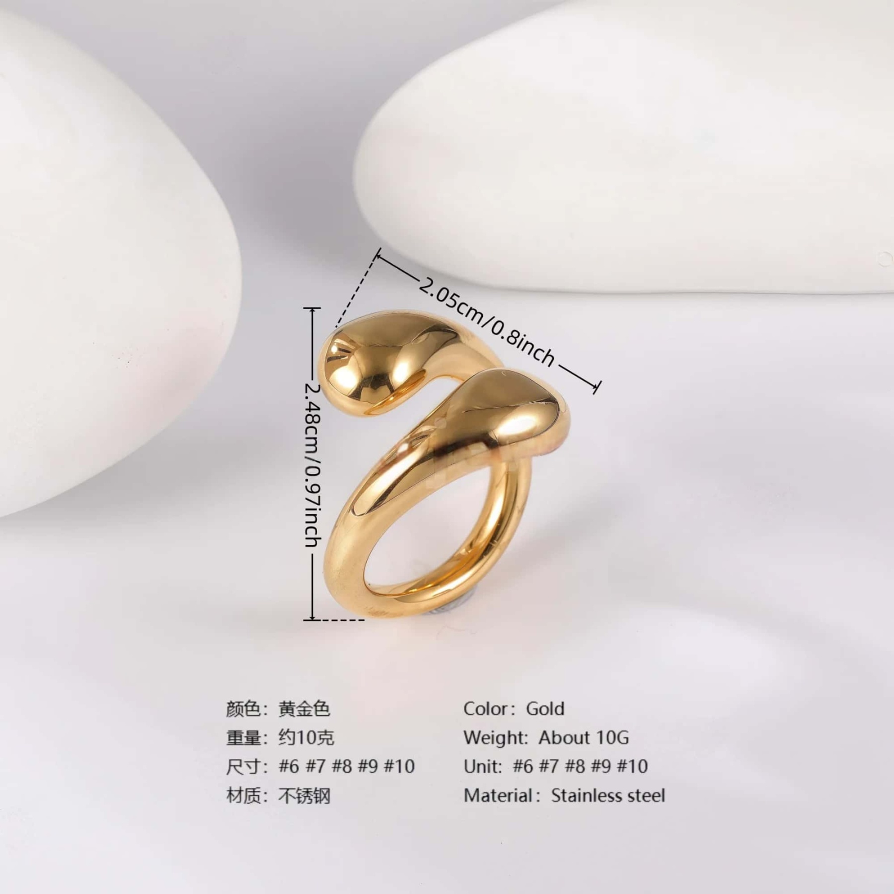 24K Gold PVD Stainless Steel Titanium Unique Collection Women's Ring-JinBaoJewerly