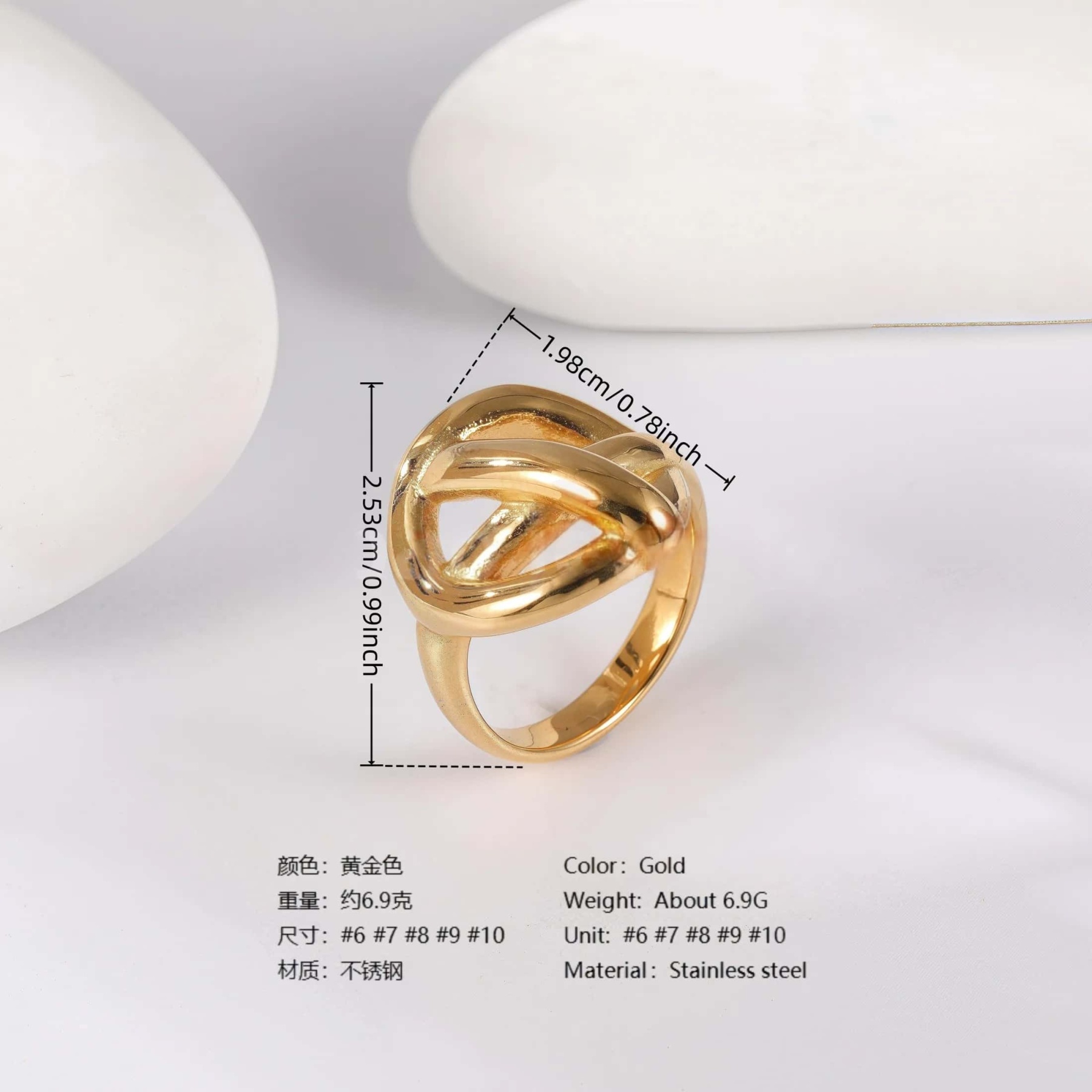 24K Gold PVD Stainless Steel Titanium Unique Collection Women's Ring-JinBaoJewerly
