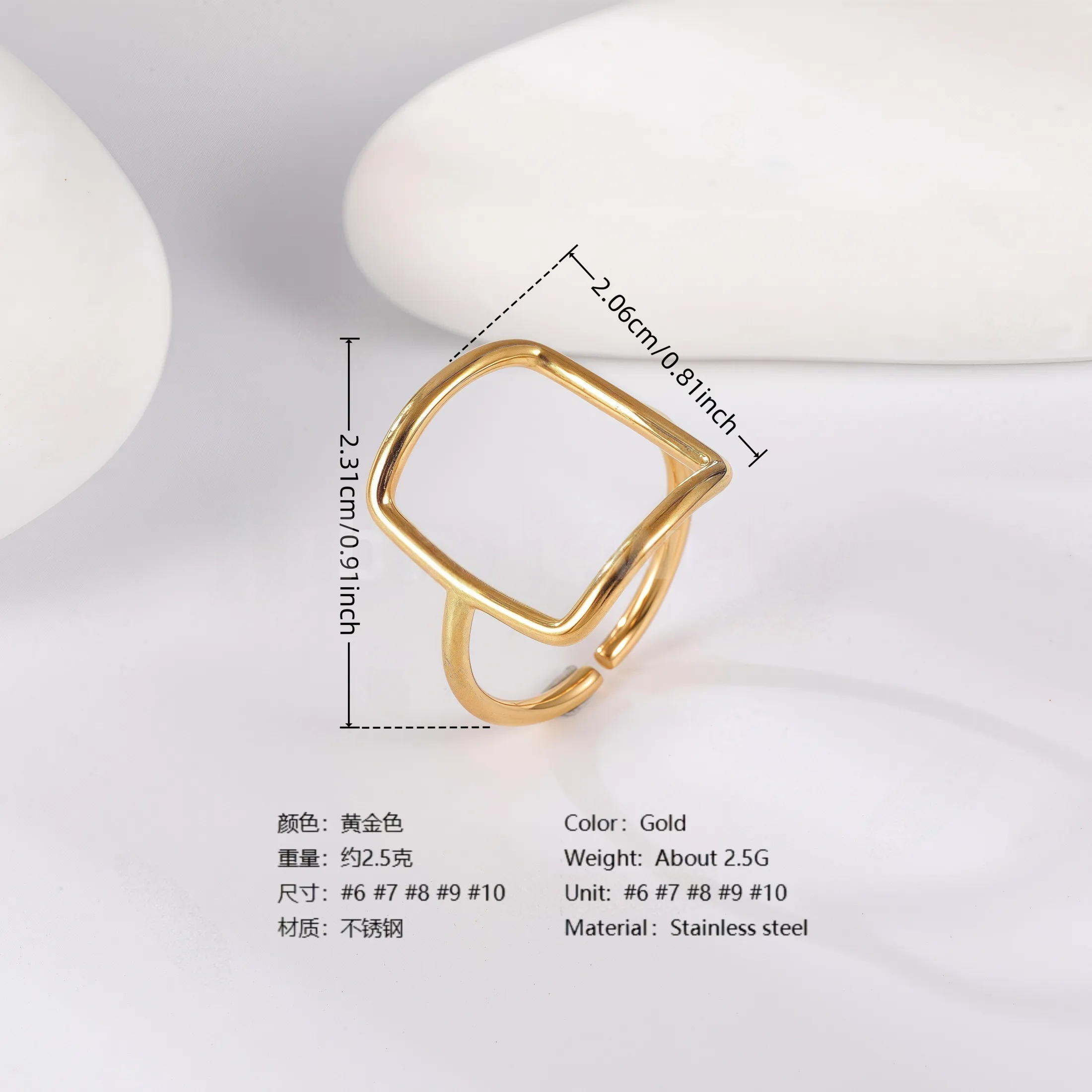24K Gold PVD Stainless Steel Titanium Unique Collection Women's Ring-JinBaoJewerly