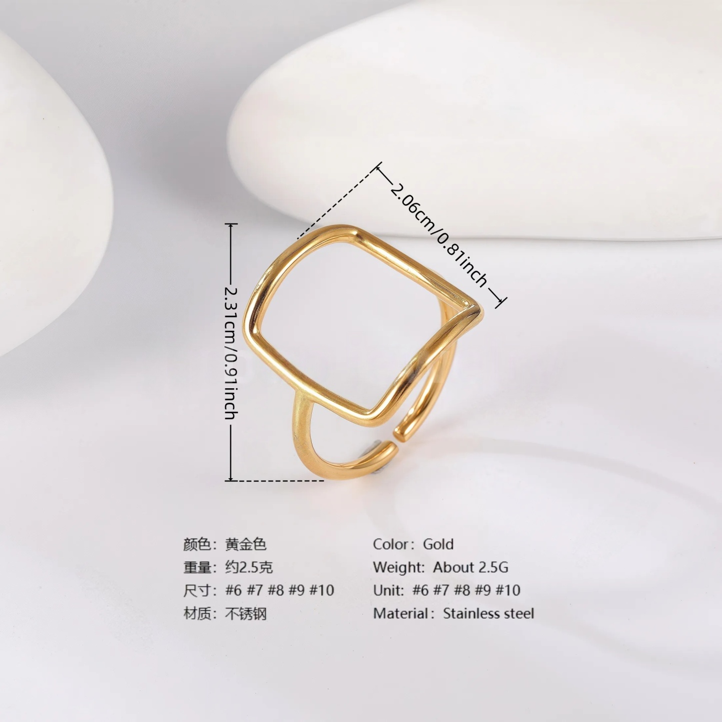 24K Gold PVD Stainless Steel Titanium Unique Collection Women's Ring-JinBaoJewerly