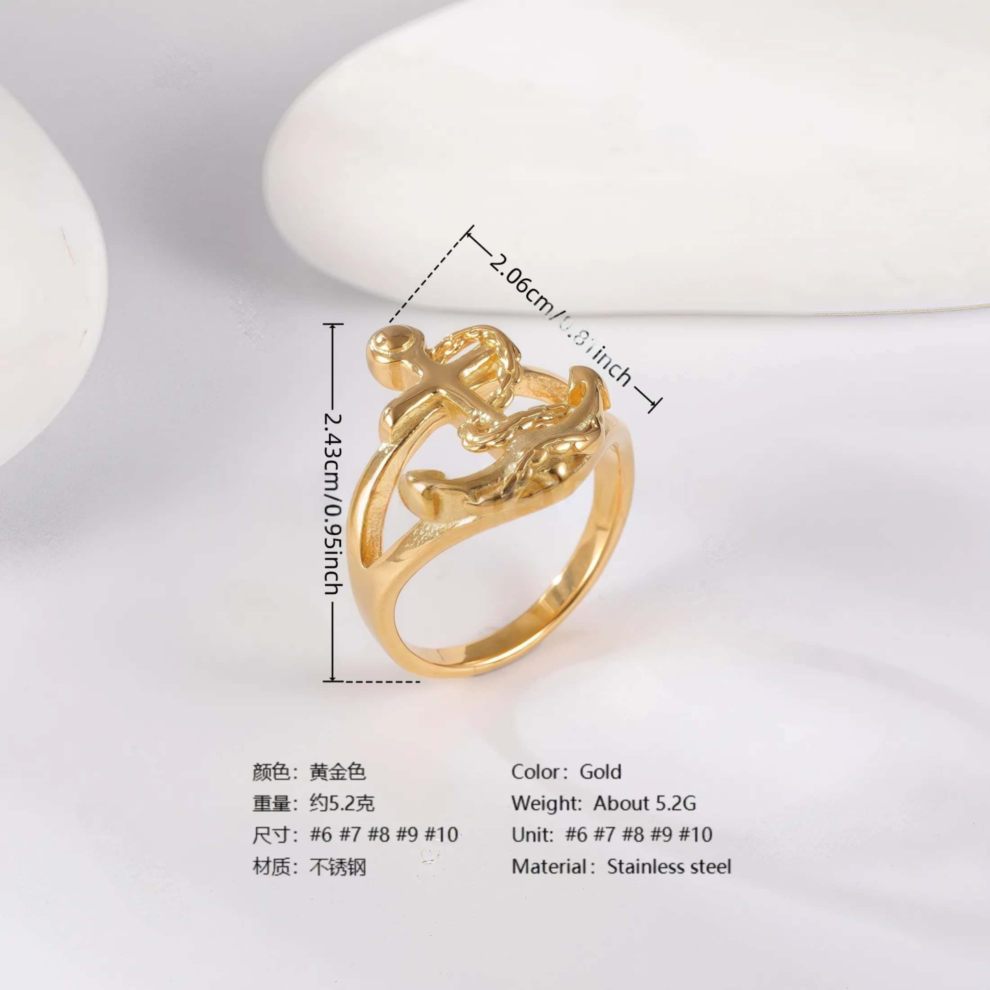 24K Gold PVD Stainless Steel Titanium Unique Collection Women's Ring-JinBaoJewerly