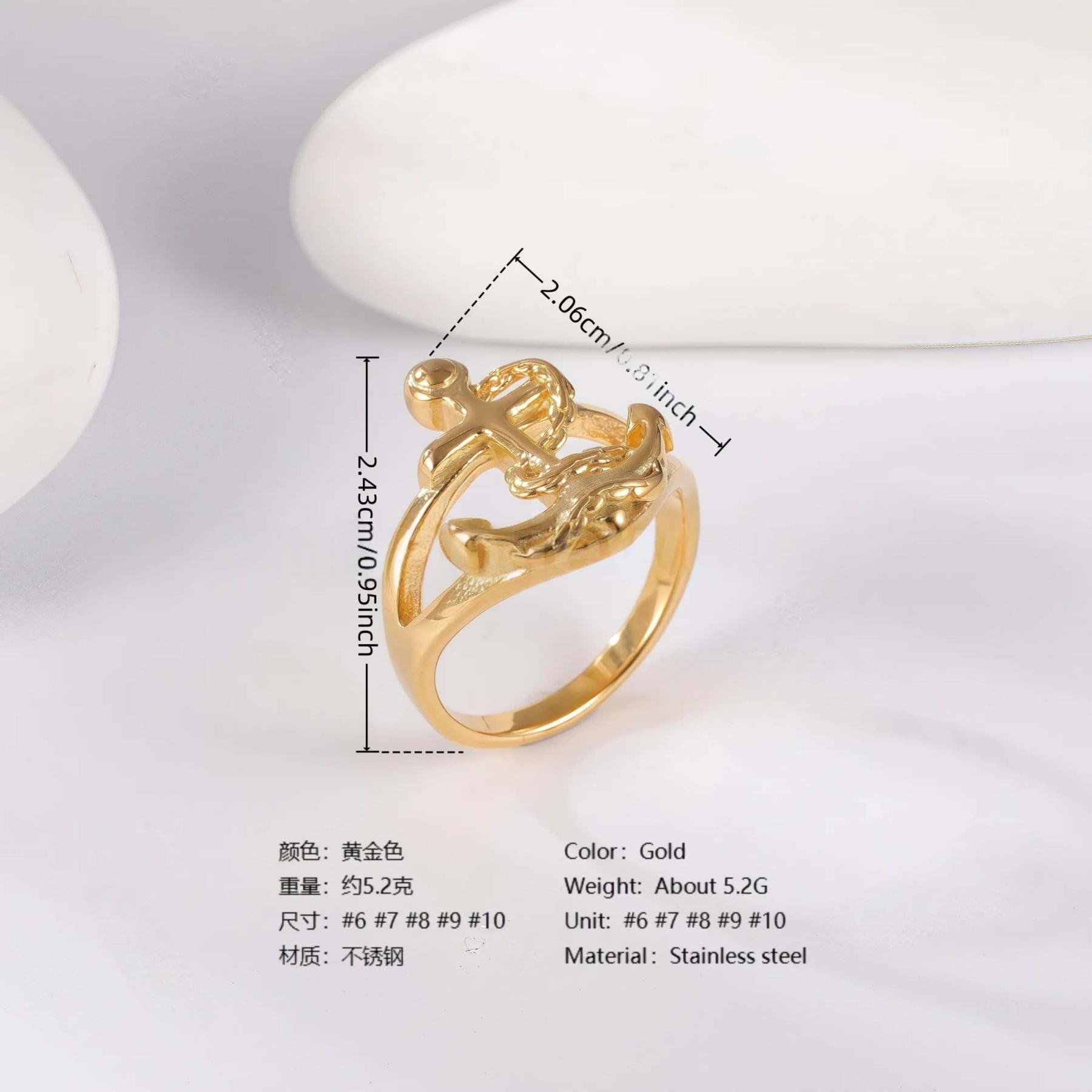 24K Gold PVD Stainless Steel Titanium Unique Collection Women's Ring-JinBaoJewerly