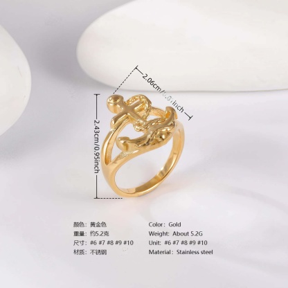 24K Gold PVD Stainless Steel Titanium Unique Collection Women's Ring-JinBaoJewerly