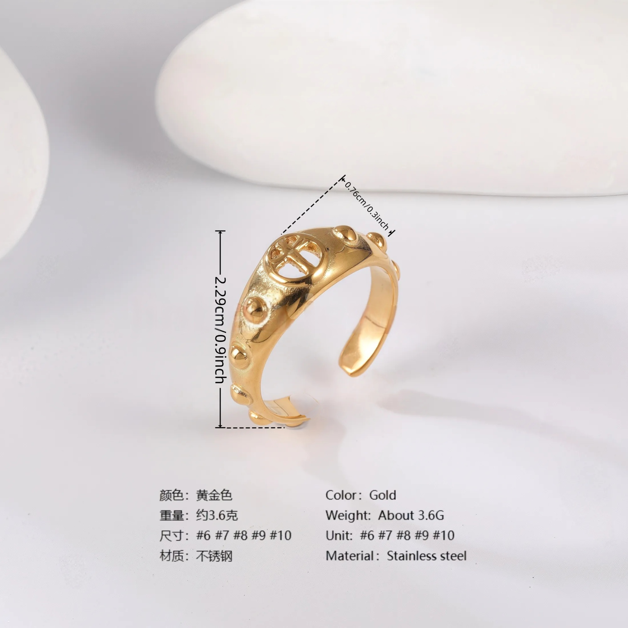 24K Gold PVD Stainless Steel Titanium Unique Collection Women's Ring-JinBaoJewerly
