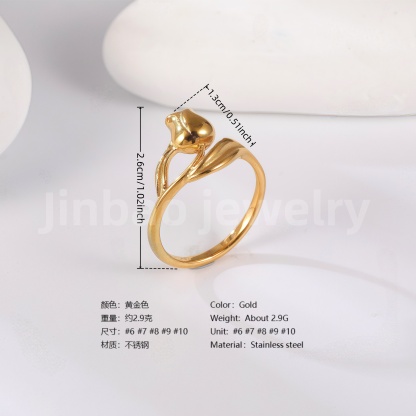 24K Gold PVD Stainless Steel Titanium Heart & Floral Women's Ring-JinBaoJewerly