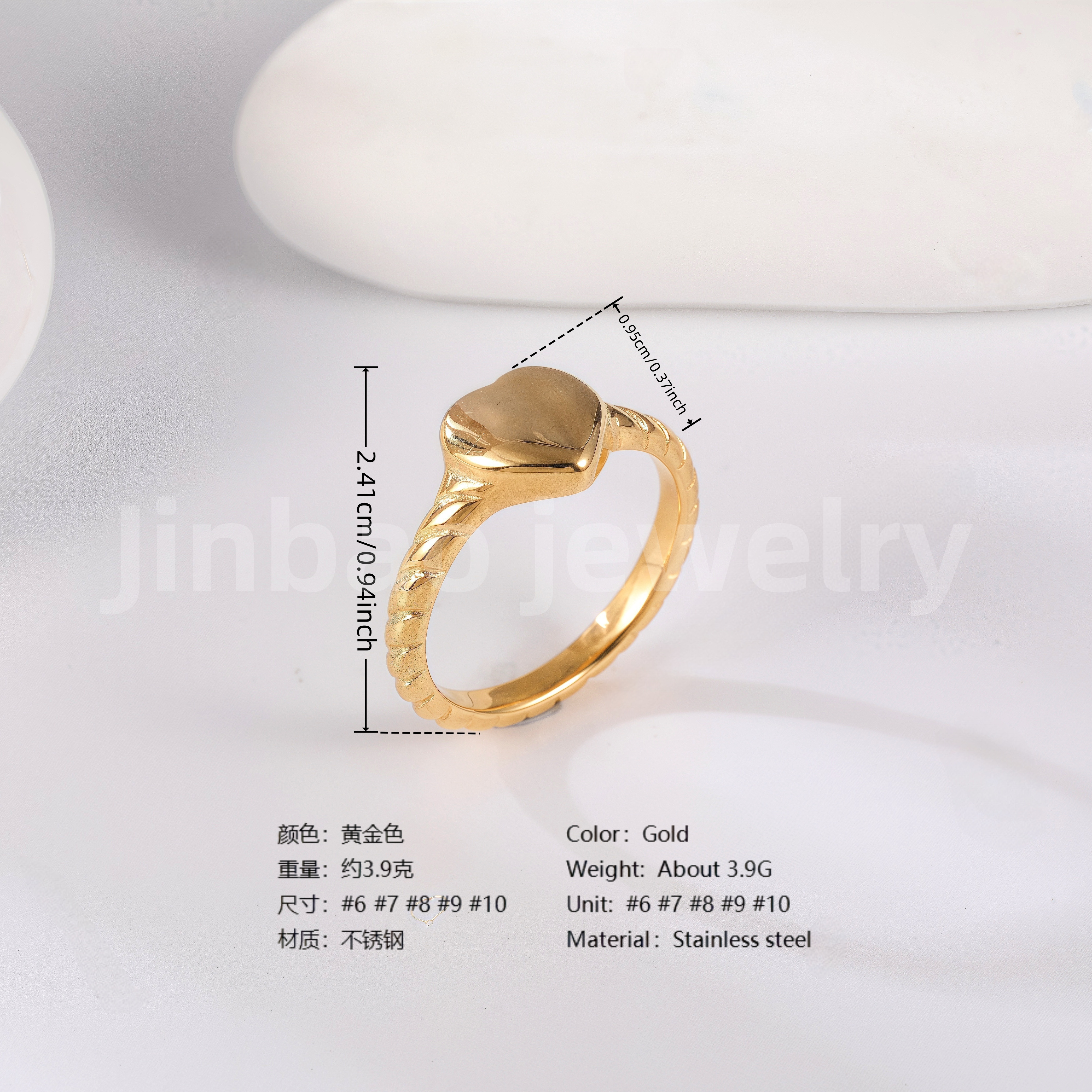 24K Gold PVD Stainless Steel Titanium Heart & Floral Women's Ring-JinBaoJewerly