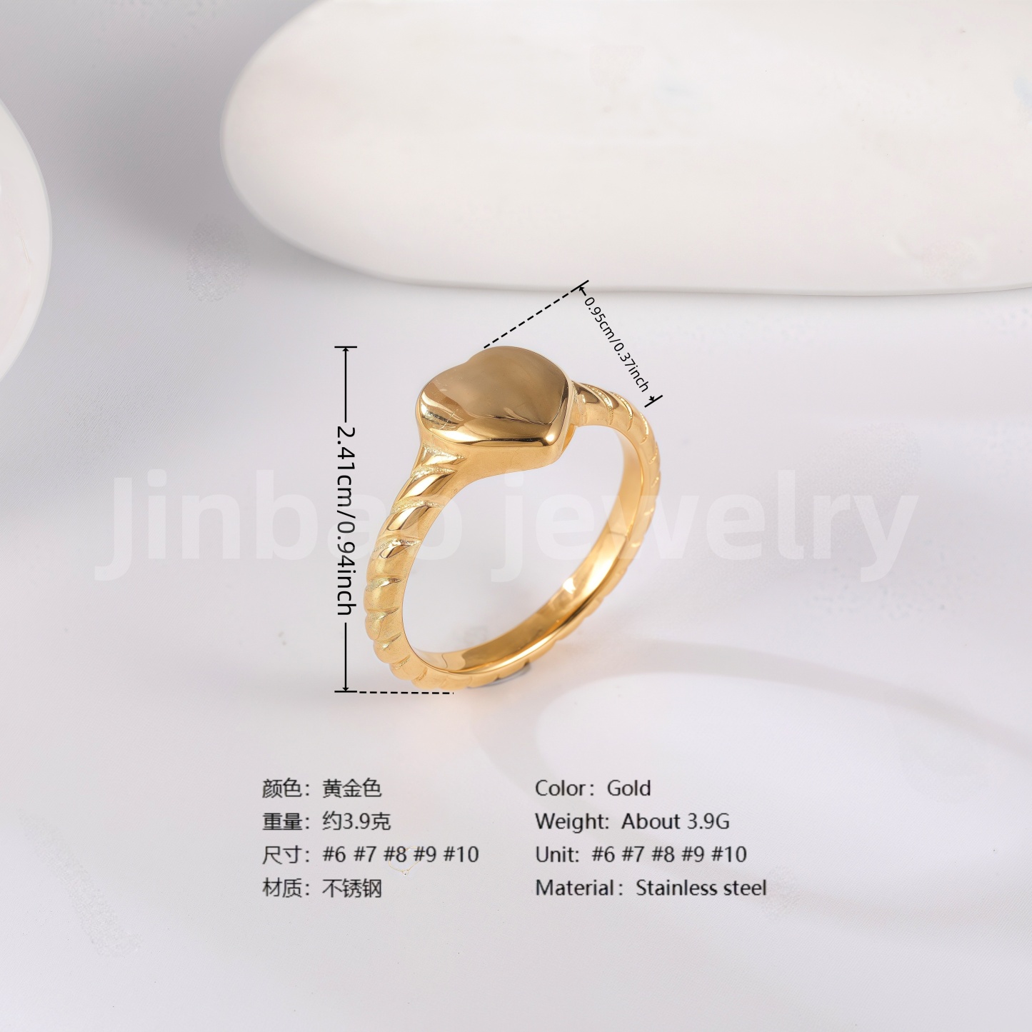 24K Gold PVD Stainless Steel Titanium Heart & Floral Women's Ring-JinBaoJewerly