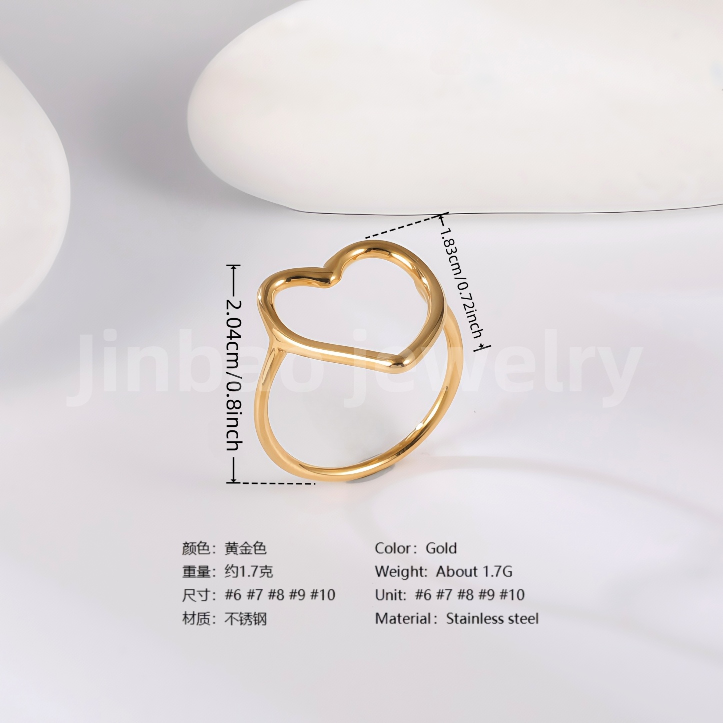 24K Gold PVD Stainless Steel Titanium Heart & Floral Women's Ring-JinBaoJewerly