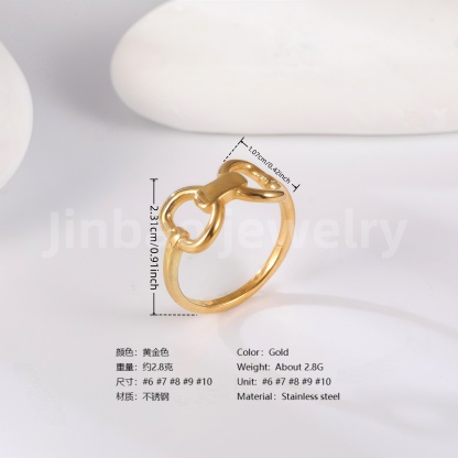 24K Gold PVD Stainless Steel Titanium Heart & Floral Women's Ring-JinBaoJewerly