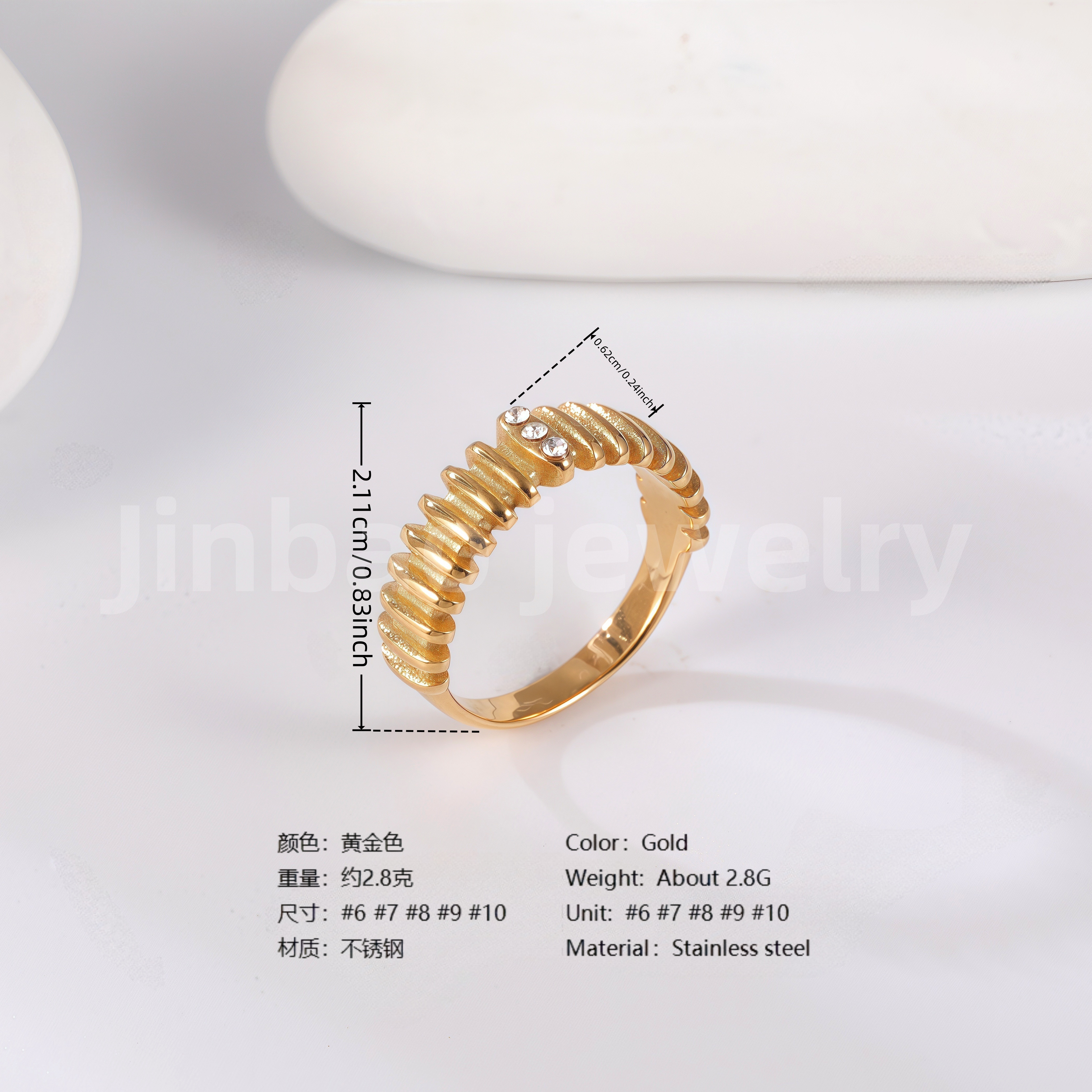 24K Gold PVD Stainless Steel Titanium Heart & Floral Women's Ring-JinBaoJewerly