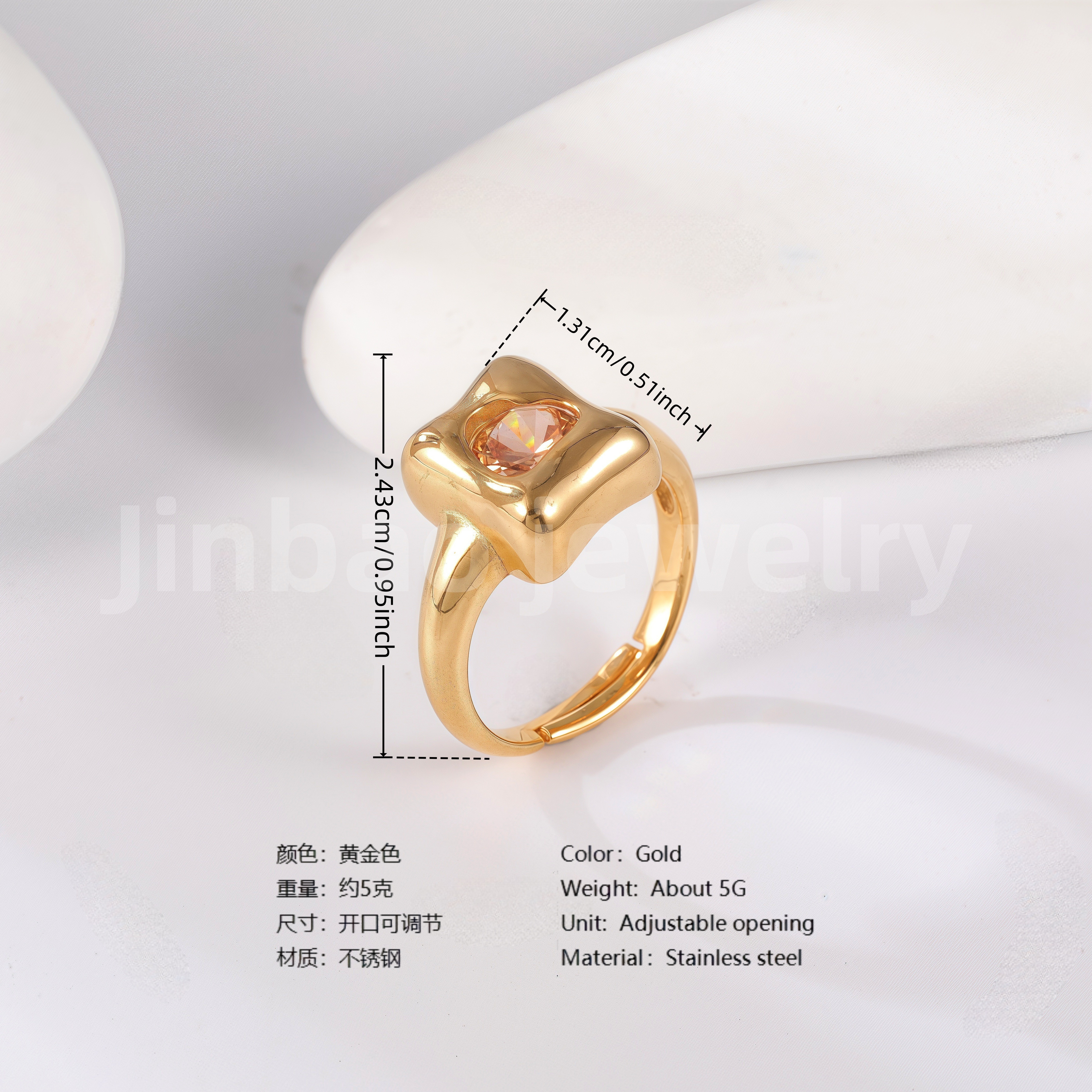 24K Gold PVD Stainless Steel Titanium Heart & Floral Women's Ring-JinBaoJewerly