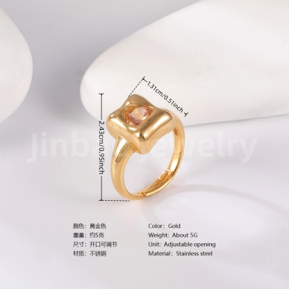 24K Gold PVD Stainless Steel Titanium Heart & Floral Women's Ring-JinBaoJewerly