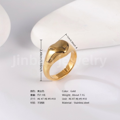 24K Gold PVD Stainless Steel Titanium Heart & Floral Women's Ring-JinBaoJewerly