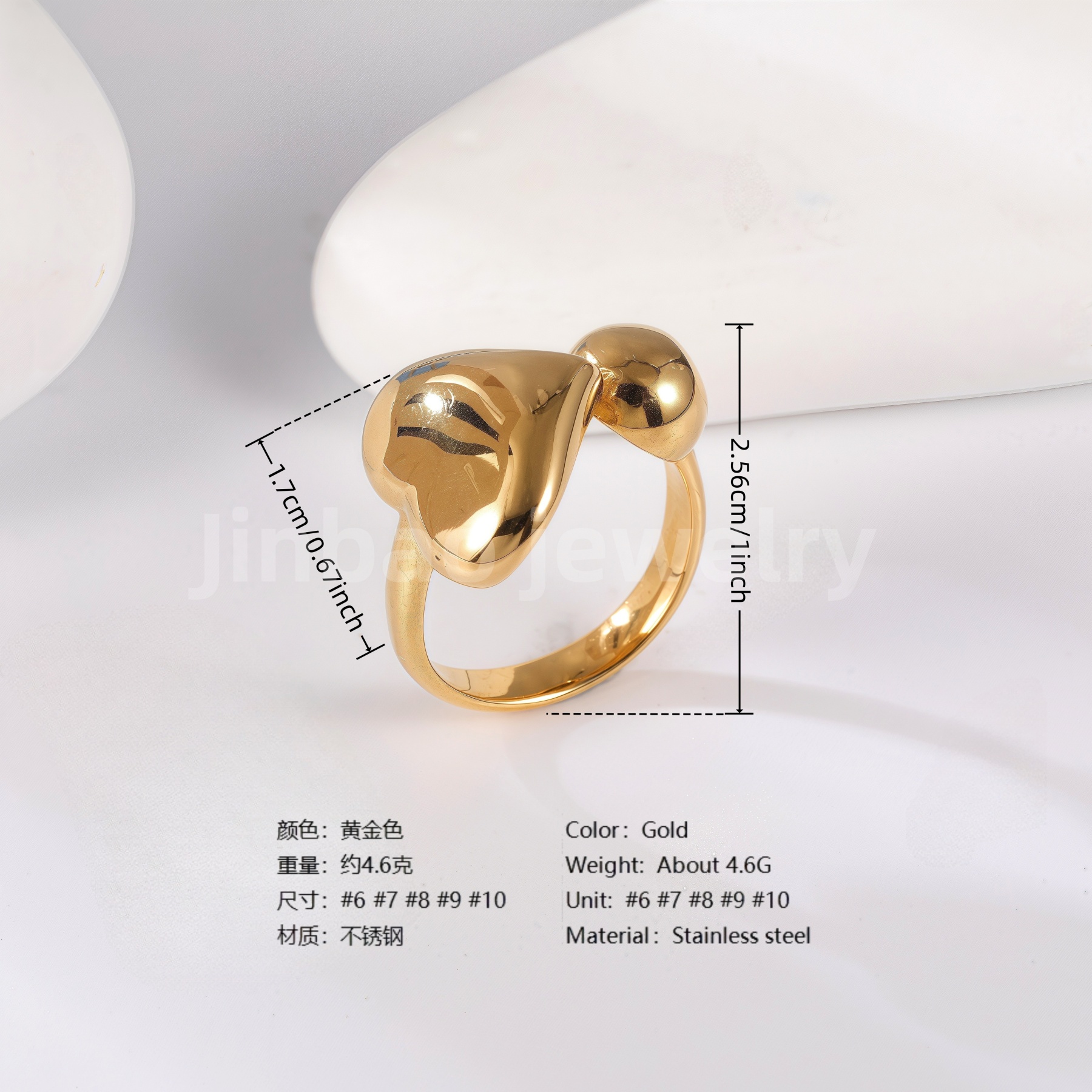 24K Gold PVD Stainless Steel Titanium Geometric Women's Ring-JinBaoJewerly