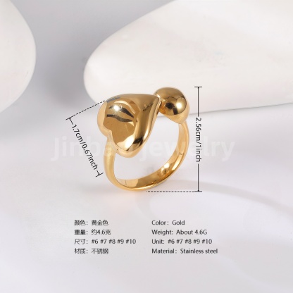 24K Gold PVD Stainless Steel Titanium Geometric Women's Ring-JinBaoJewerly