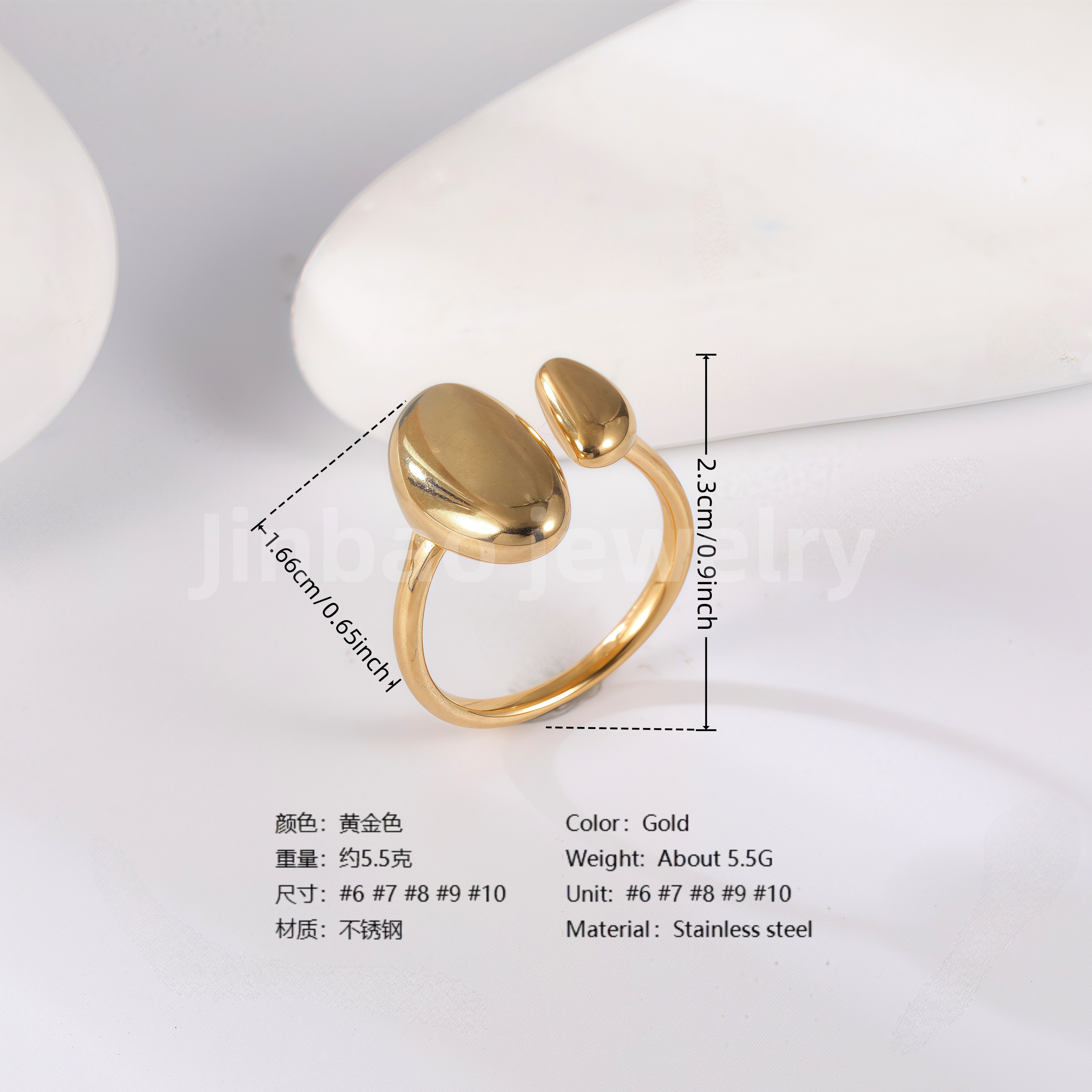 24K Gold PVD Stainless Steel Titanium Geometric Women's Ring-JinBaoJewerly