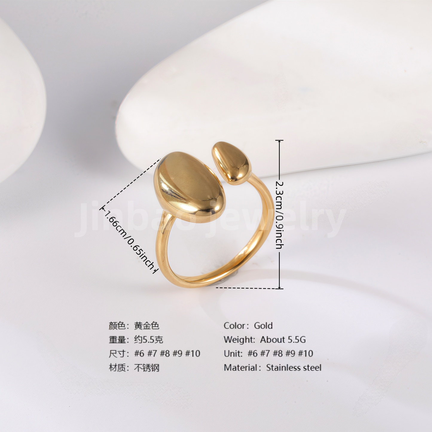 24K Gold PVD Stainless Steel Titanium Geometric Women's Ring-JinBaoJewerly