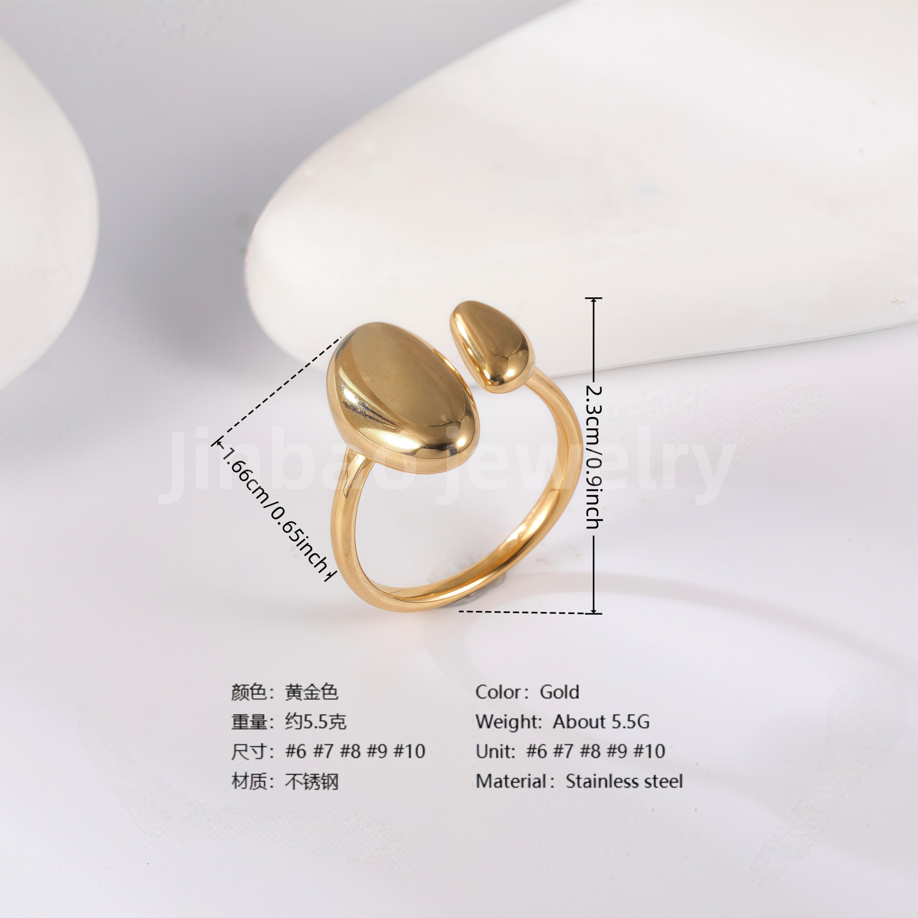 24K Gold PVD Stainless Steel Titanium Geometric Women's Ring-JinBaoJewerly