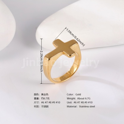 24K Gold PVD Stainless Steel Titanium Geometric Women's Ring-JinBaoJewerly