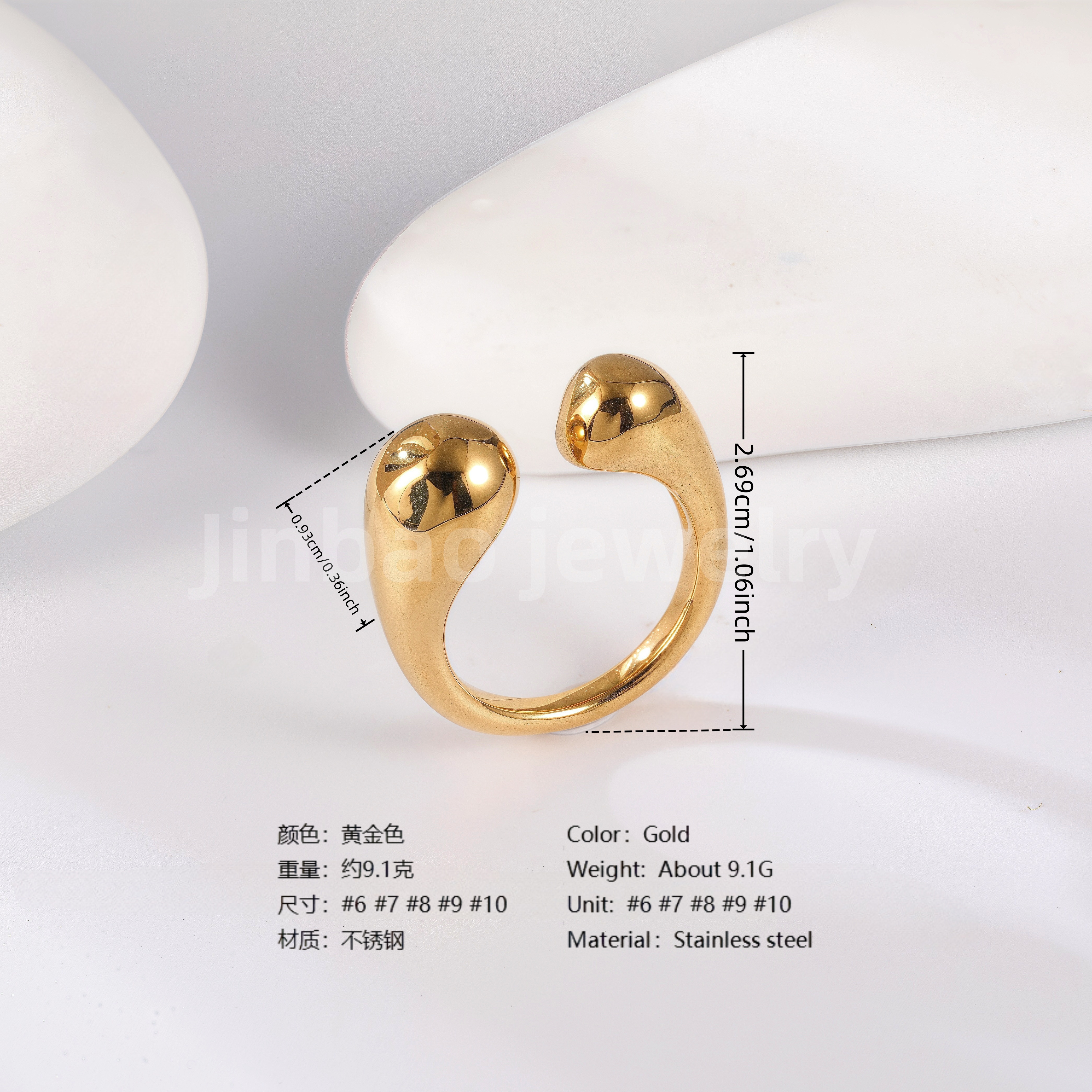 24K Gold PVD Stainless Steel Titanium Geometric Women's Ring-JinBaoJewerly