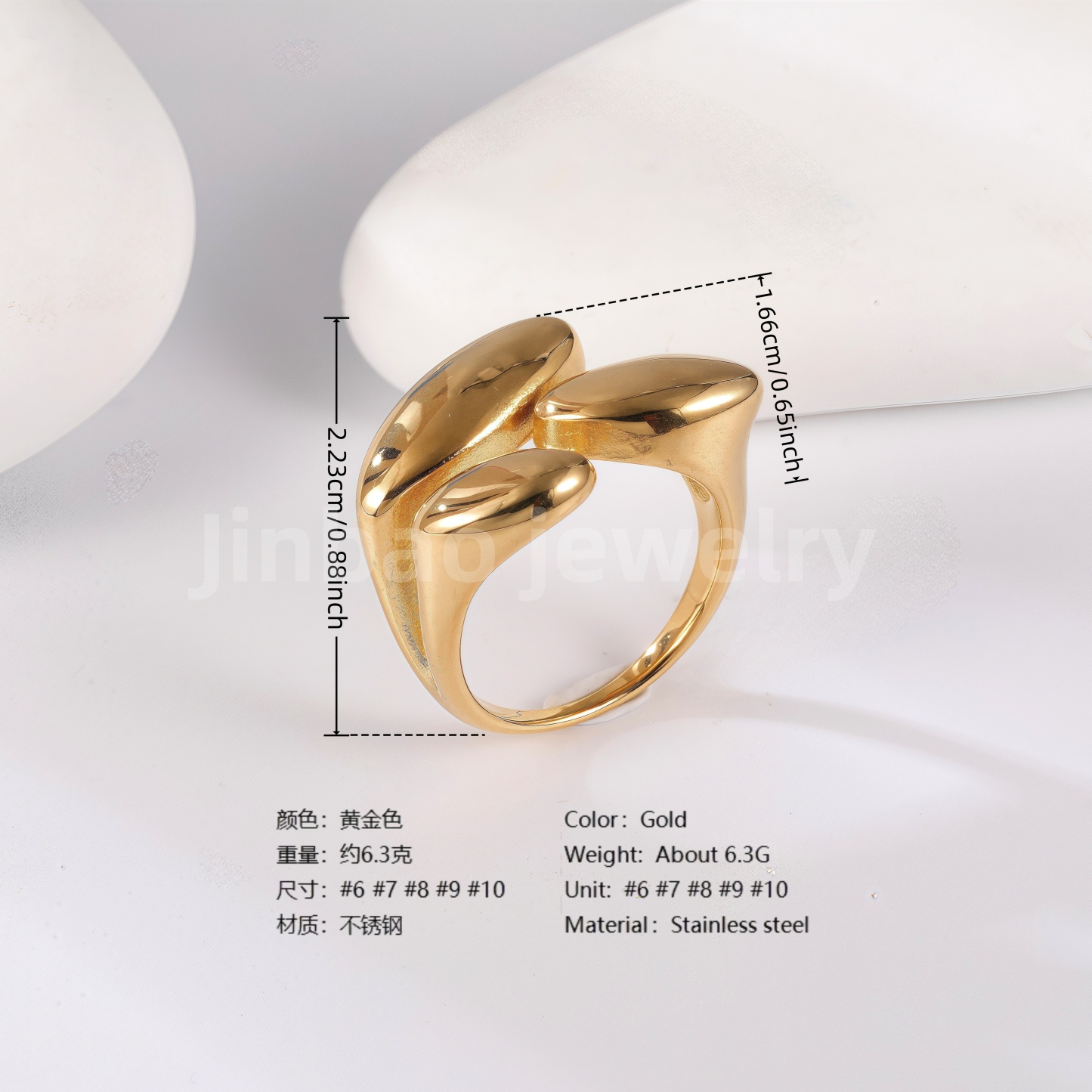 24K Gold PVD Stainless Steel Titanium Geometric Women's Ring-JinBaoJewerly