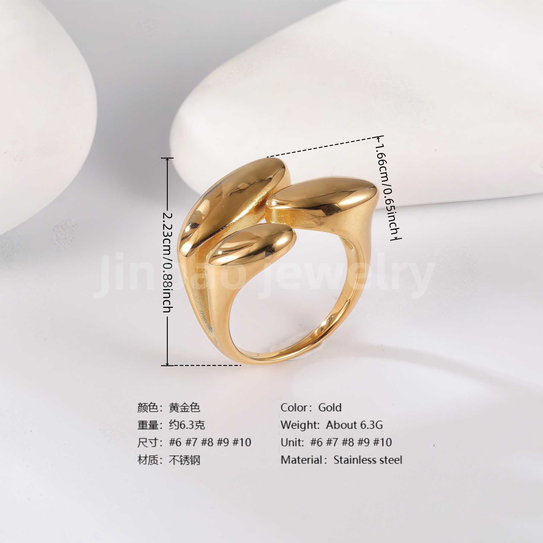 24K Gold PVD Stainless Steel Titanium Geometric Women's Ring-JinBaoJewerly