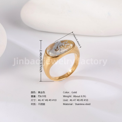 24K Gold PVD Stainless Steel Titanium Elegant Pearl Women's Ring-JinBaoJewerly