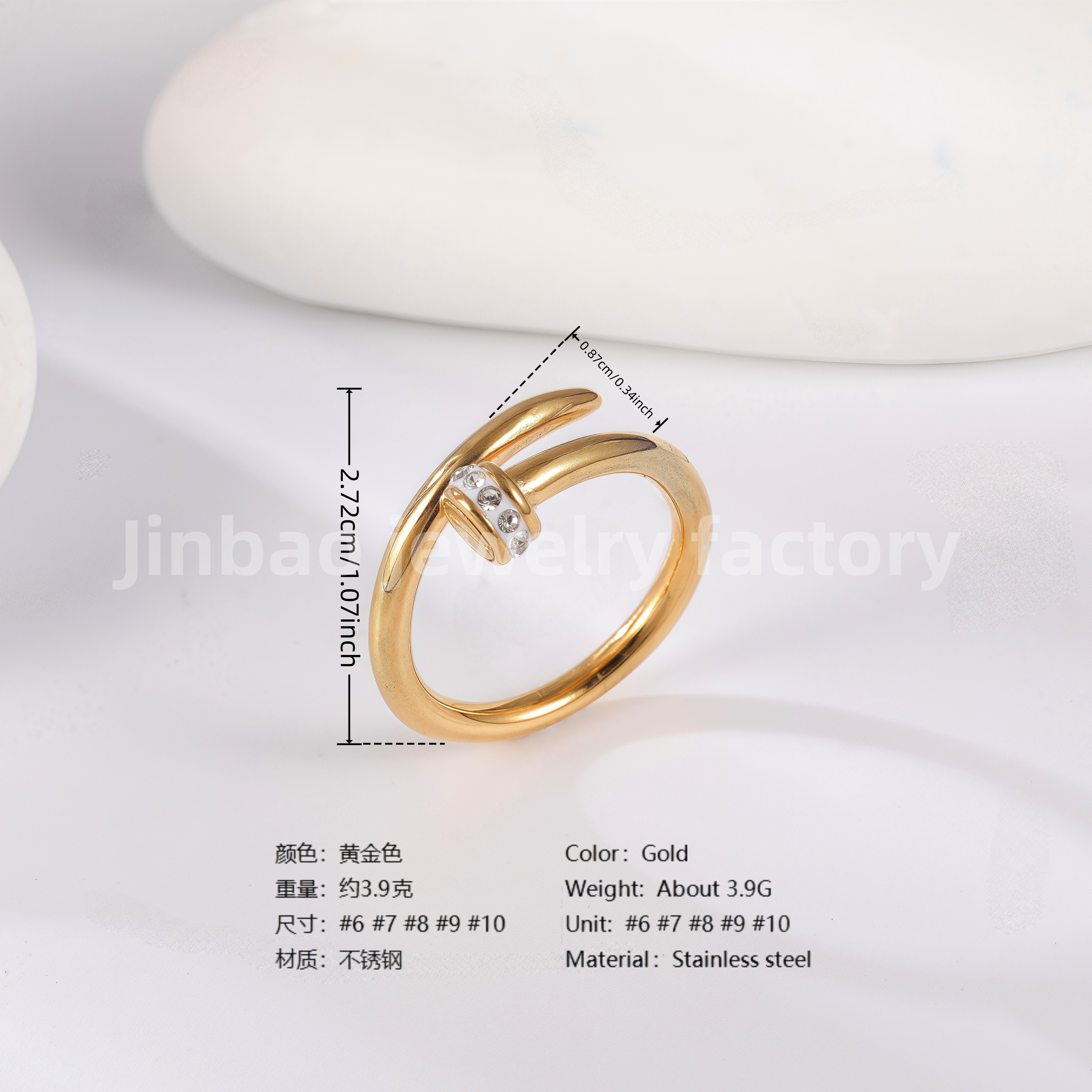 24K Gold PVD Stainless Steel Titanium Elegant Pearl Women's Ring-JinBaoJewerly