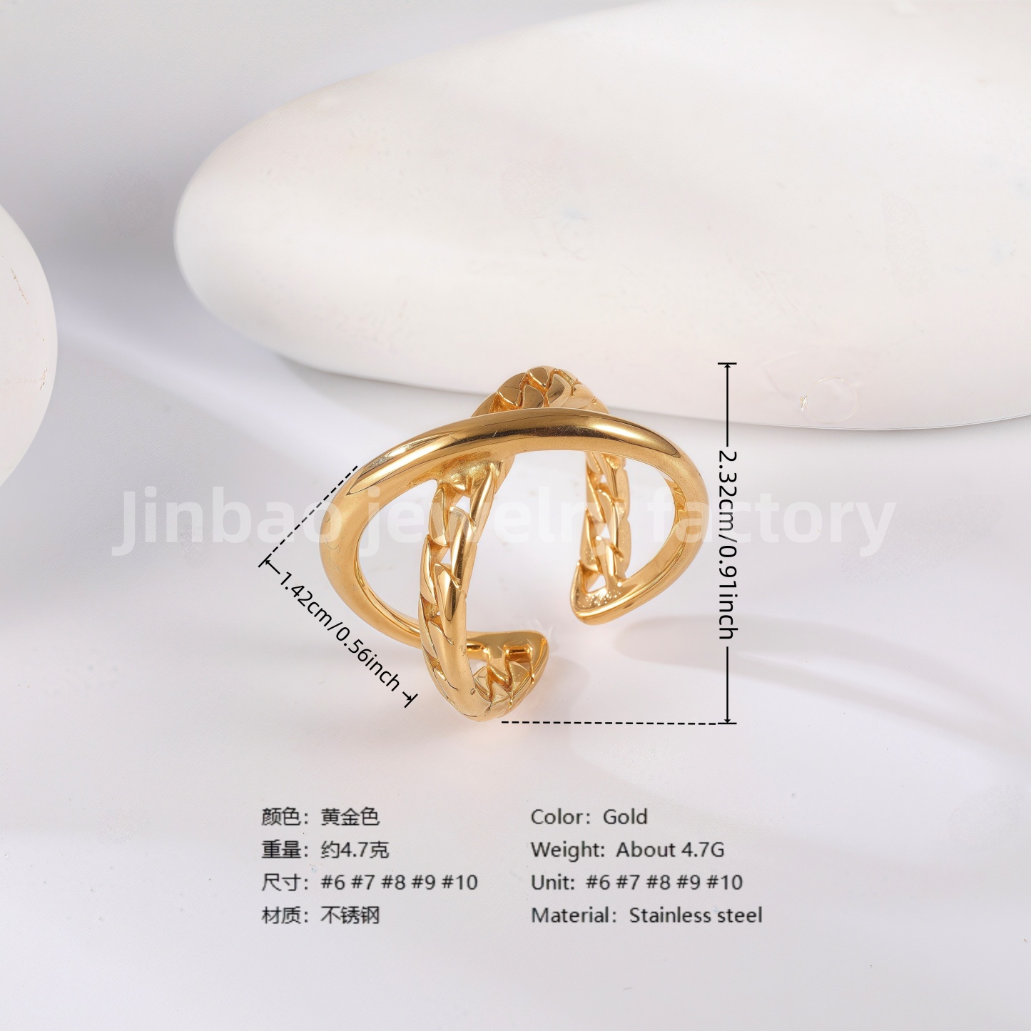 24K Gold PVD Stainless Steel Titanium Minimalist Women's Ring-JinBaoJewerly