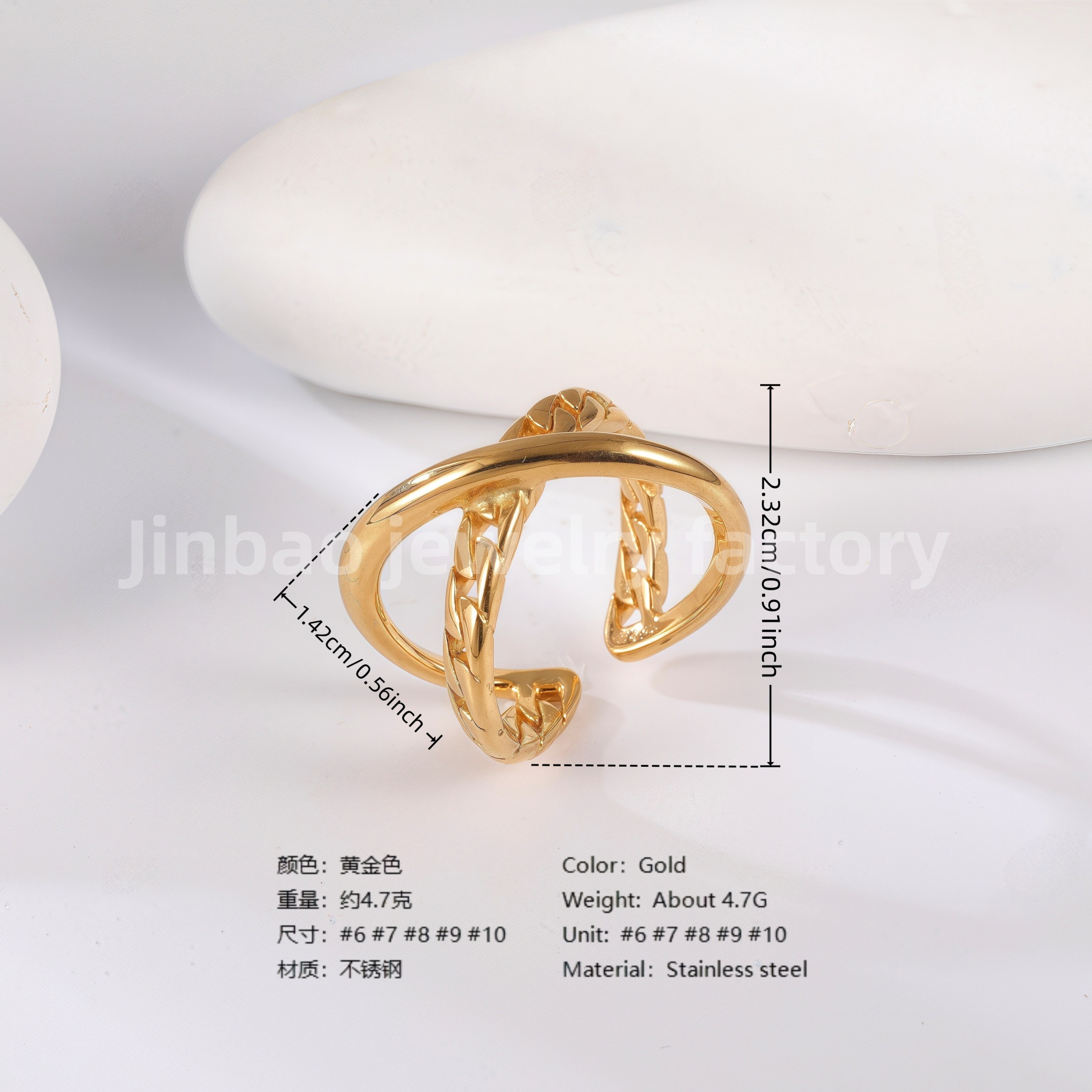 24K Gold PVD Stainless Steel Titanium Minimalist Women's Ring-JinBaoJewerly